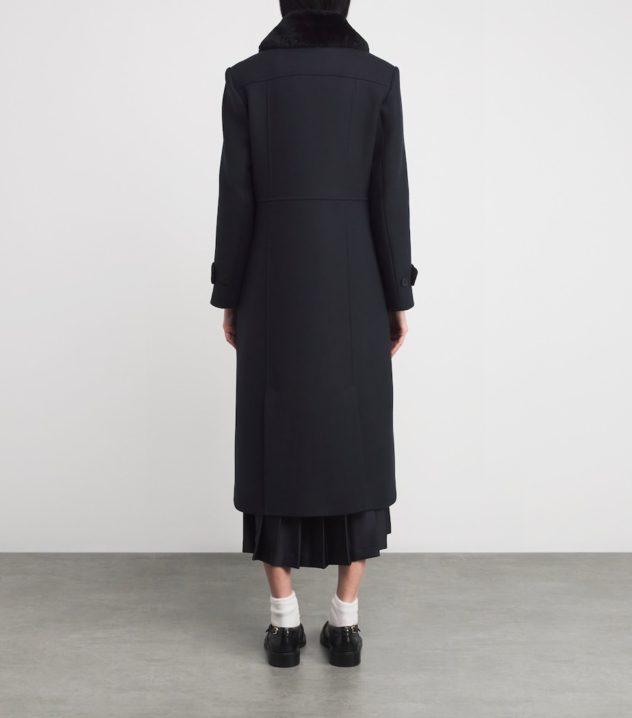 Wool-Blend Shearling-Collar Coat NAVY BLUE Image 4