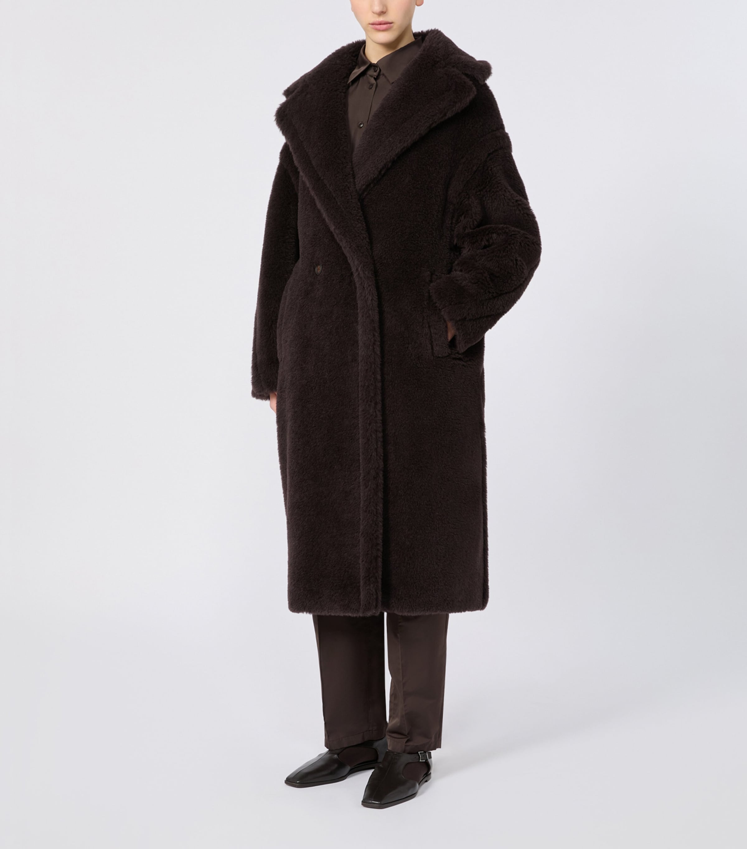 Max Mara Womens Alpaca-Wool-Silk Teddy Bear Icon Coat Dark Brown Image 2