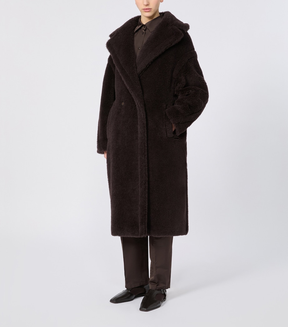 Max Mara Womens Alpaca-Wool-Silk Teddy Bear Icon Coat Dark Brown Image 2