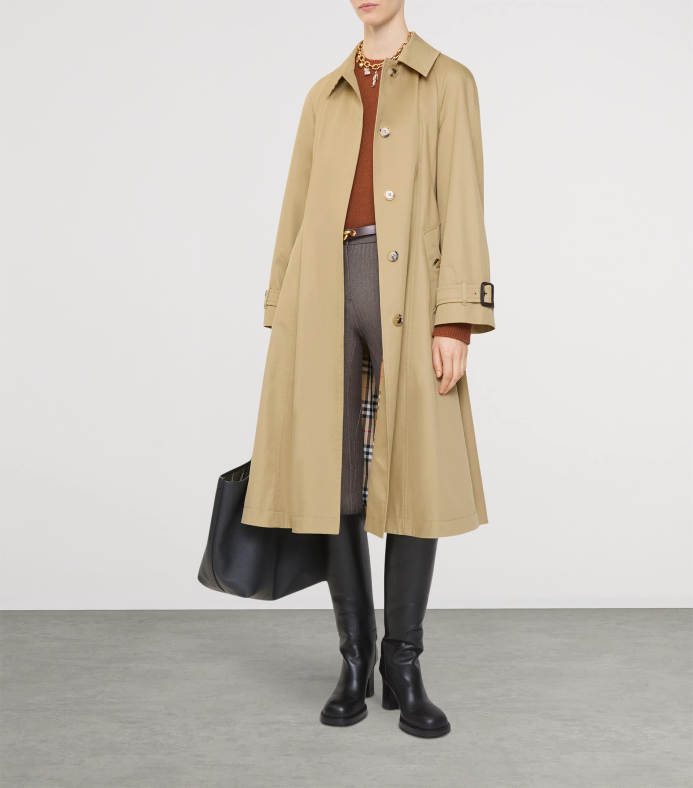Burberry Womens Gabardine Ellingham Long Car Coat Beige Image 2