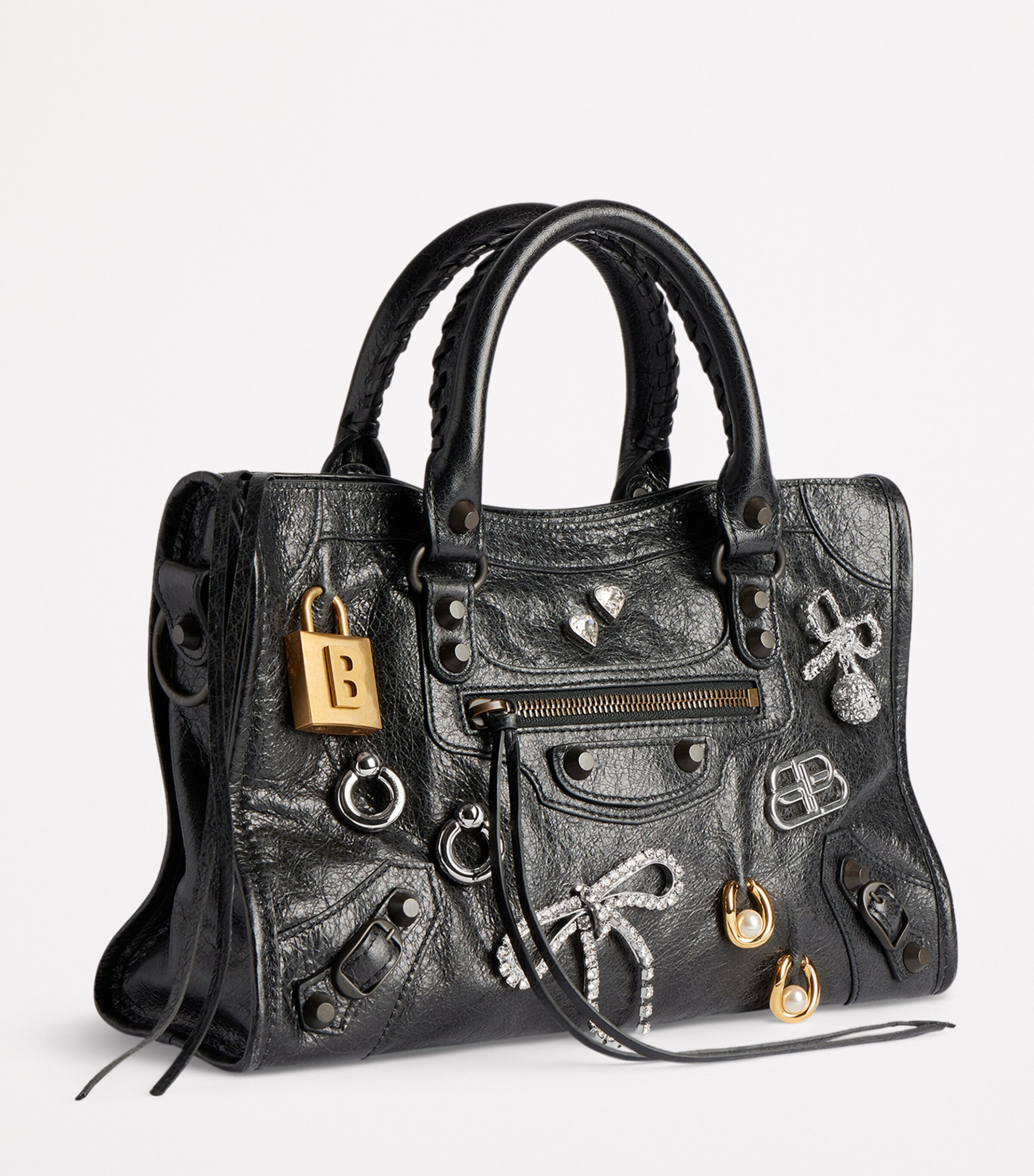 Balenciaga Small Lambskin Embellished Le City Top-Handle Bag Image 3