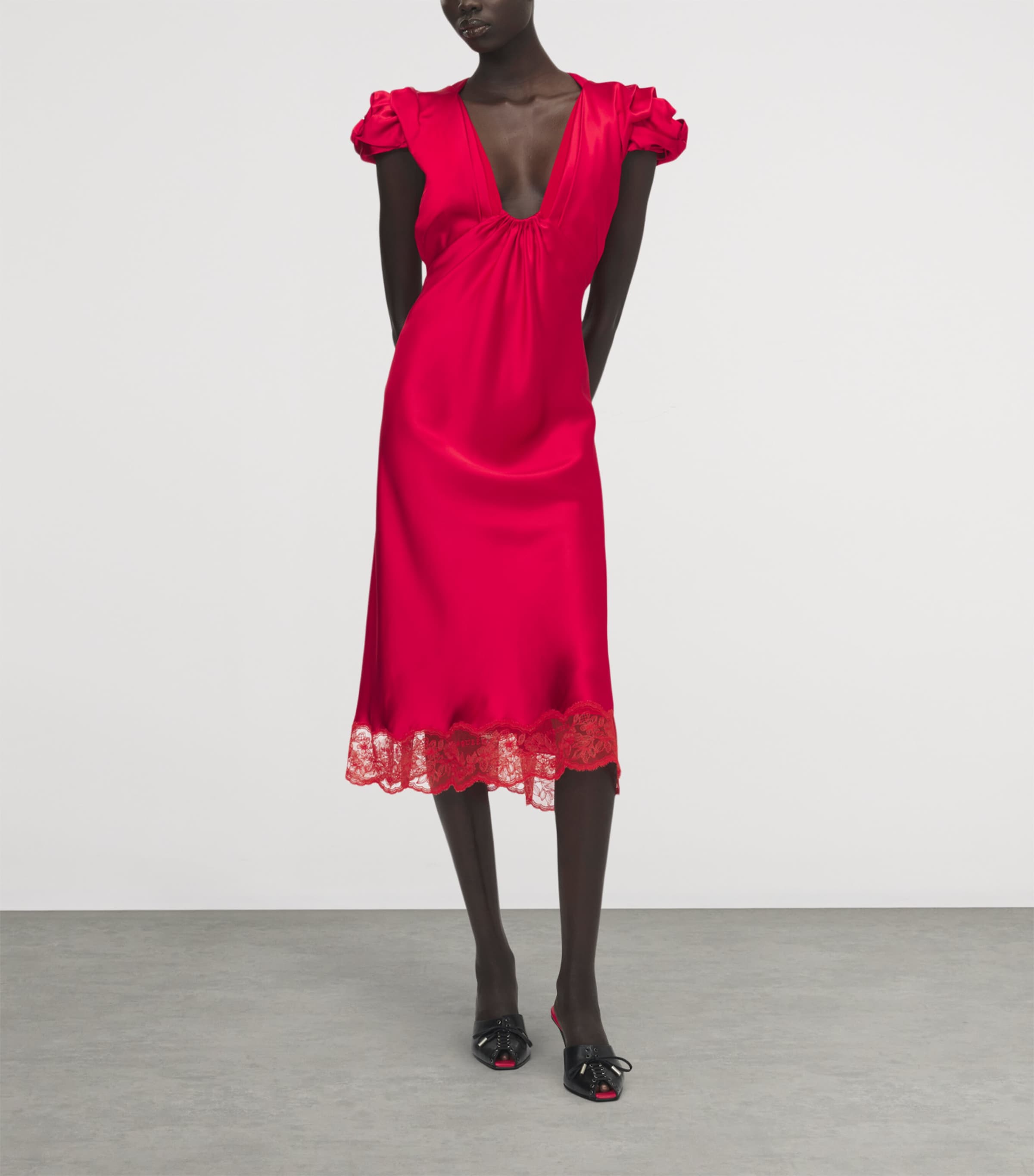 McQueen Womens Satin-Lace Midi Dress Image 2