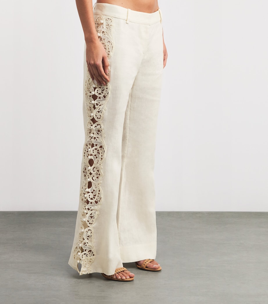 Linen Embroidered Awaken Flared Trousers CREAMCRM Image 3
