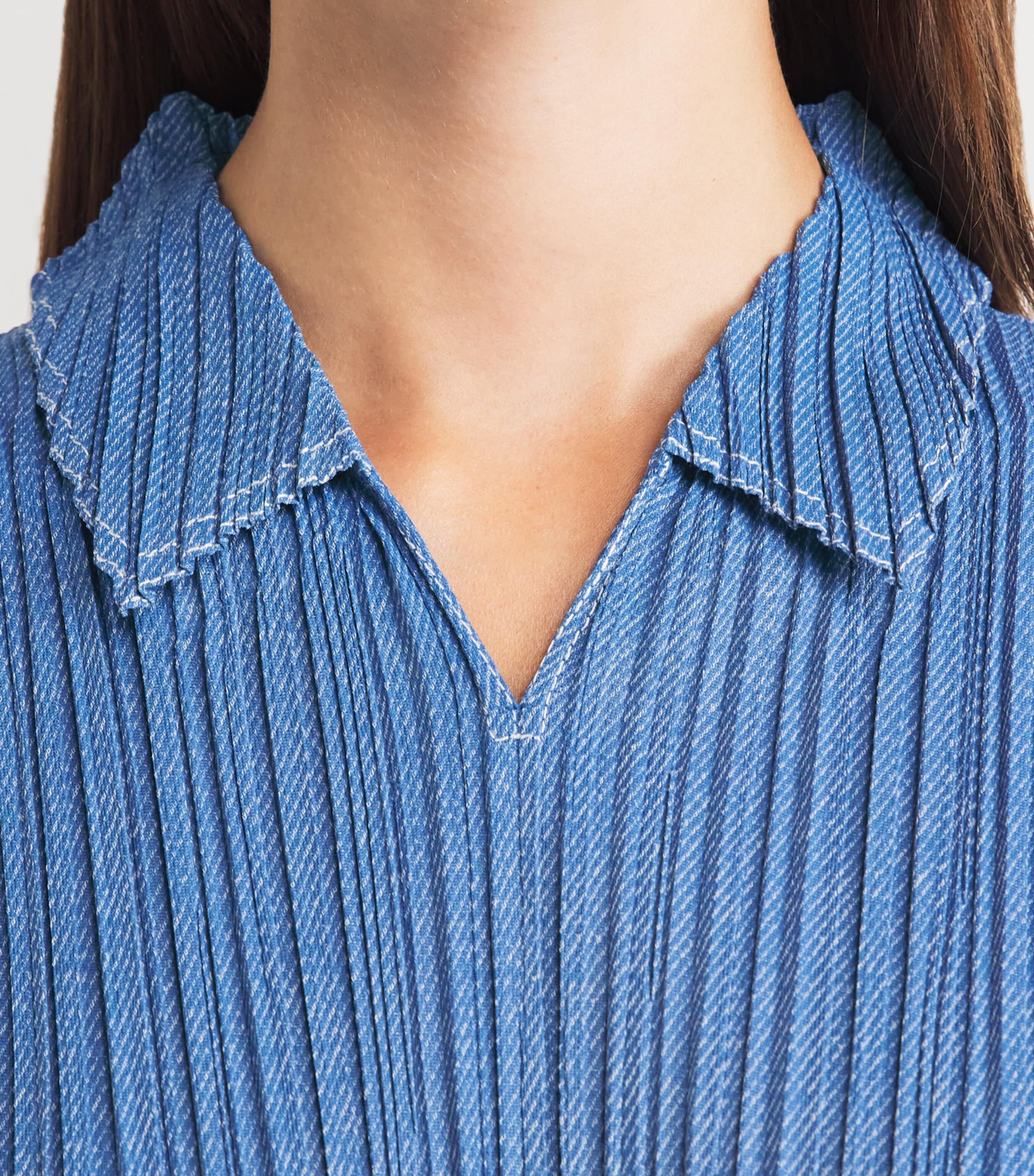 Pleats Please Issey Miyake Blue Cotton Denim Collared Top | Harrods US