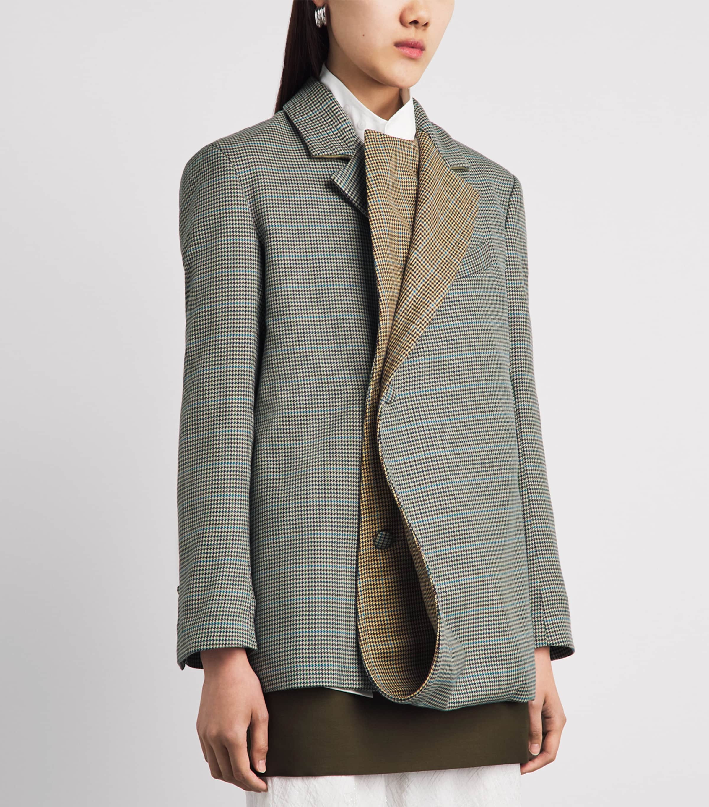 LATE FOR WORK Womens Check Double Draped Blazer Gry Chk Image 4
