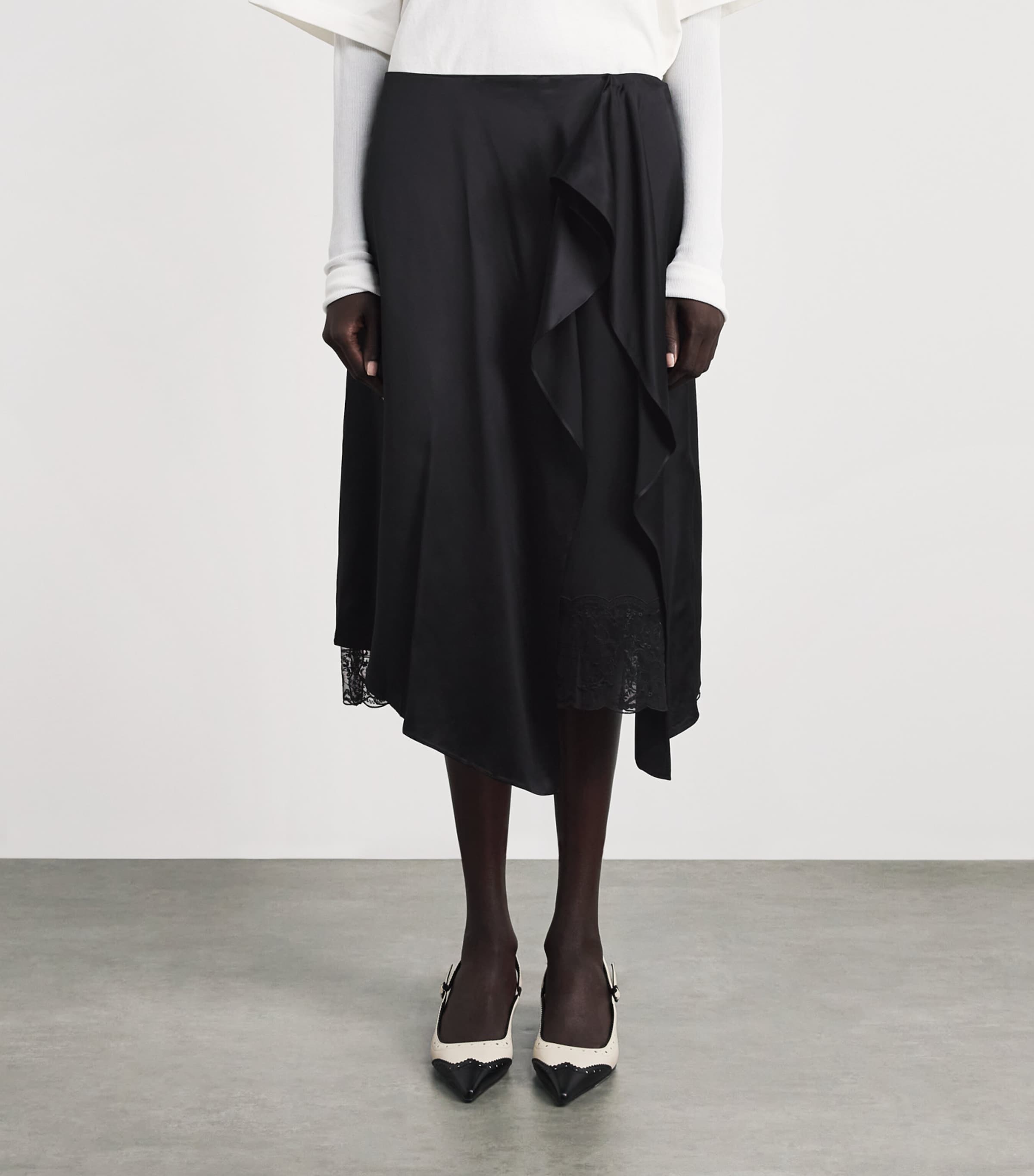 Acne Studios Womens Satin Layered Midi Skirt Black Image 4