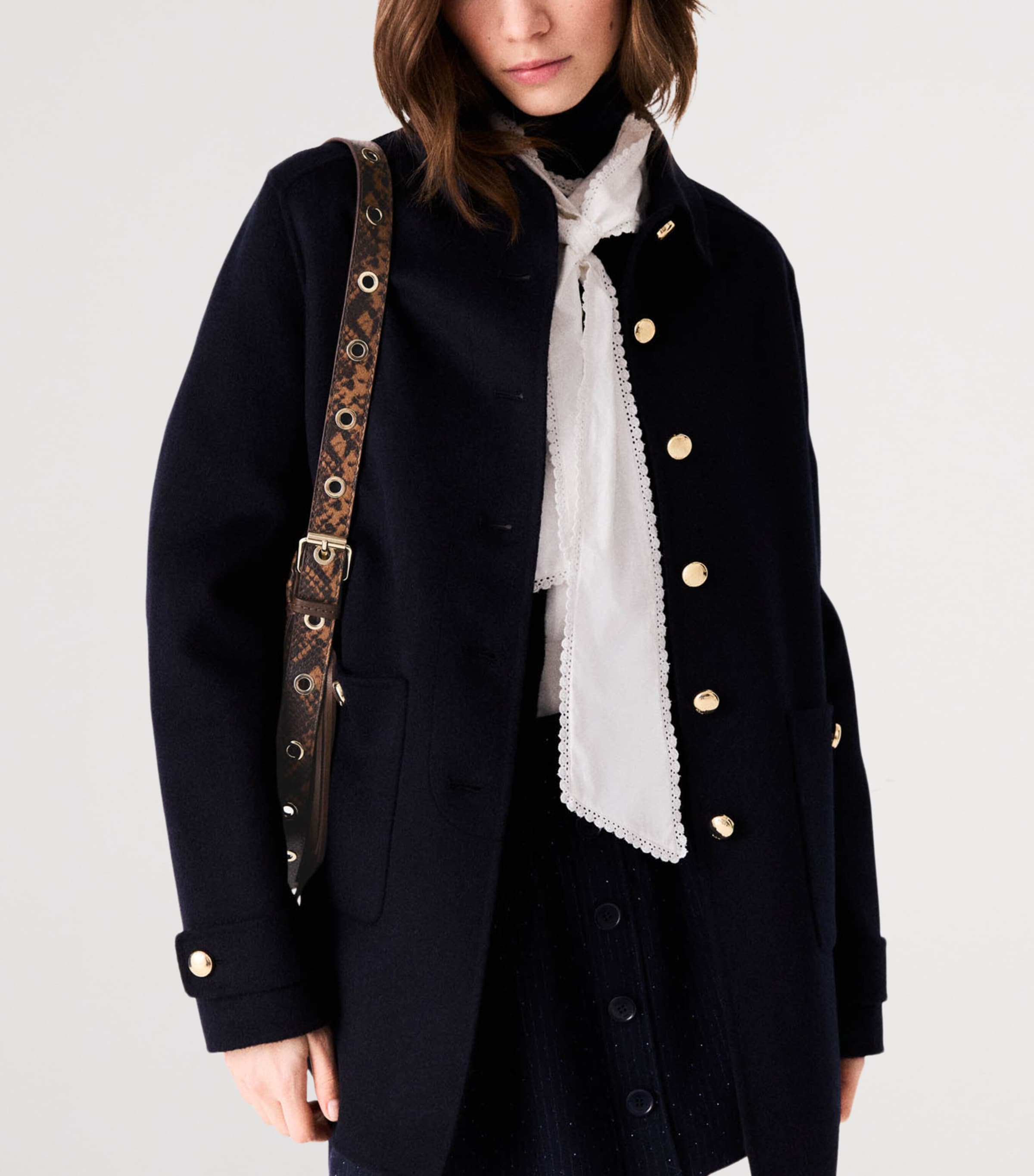 Maje Womens Wool-Blend Collared Jacket Navy Image 7