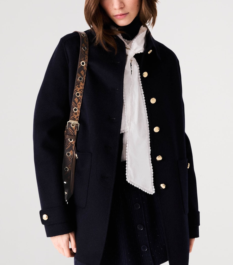 Maje Womens Wool-Blend Collared Jacket Navy Image 7