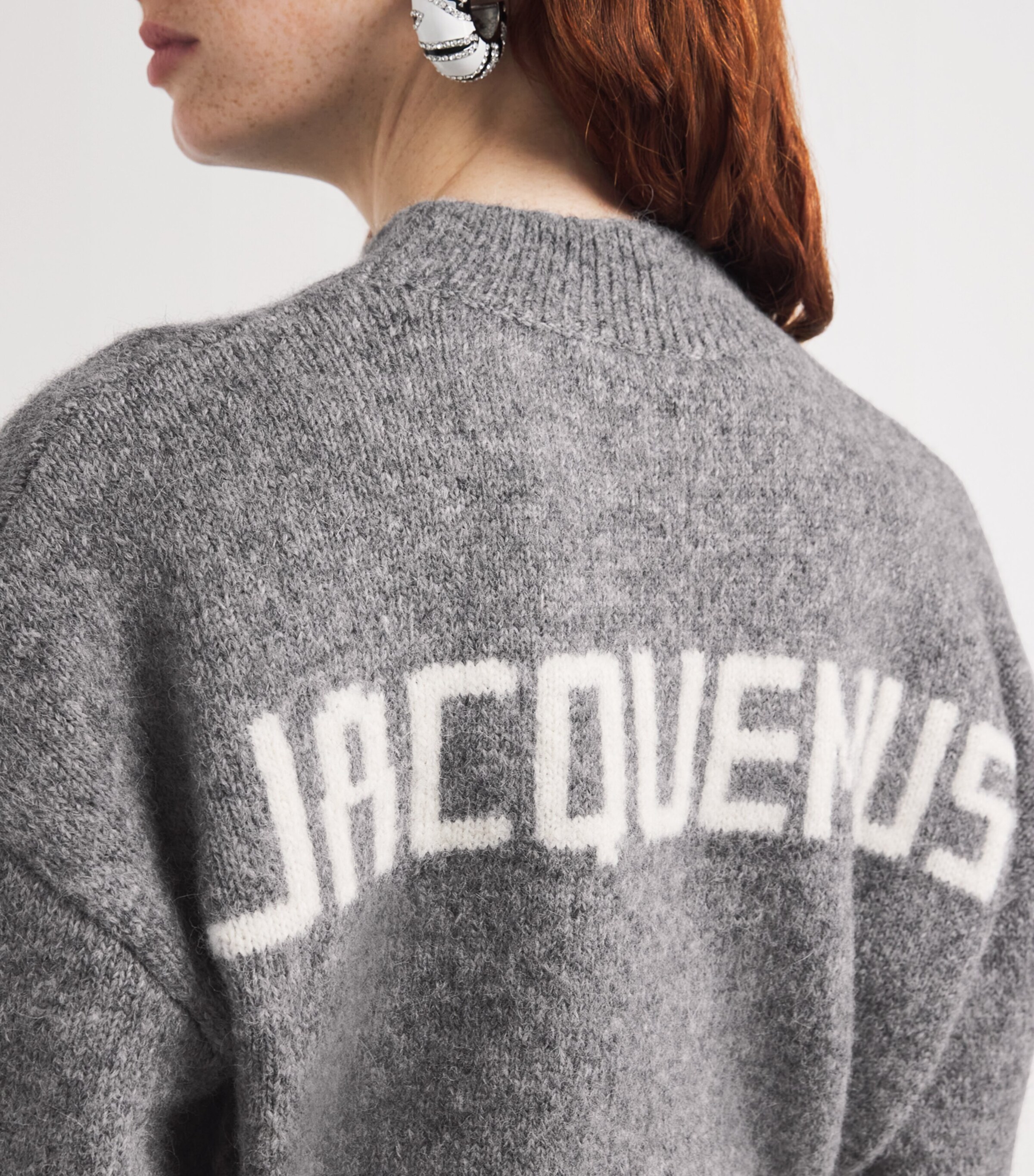 Jacquemus Womens Alpaca Wool-Blend Logo Sweater Grey Image 6