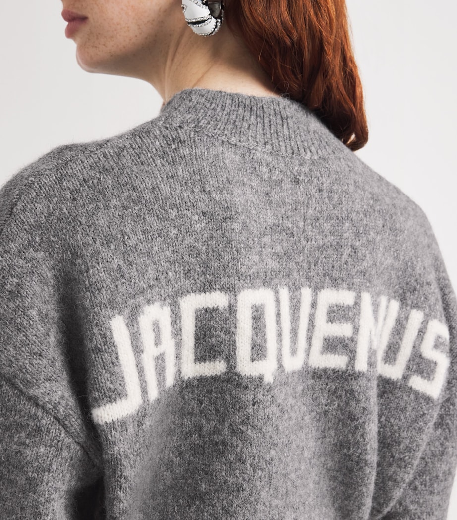 Jacquemus Womens Alpaca Wool-Blend Logo Sweater Grey Image 6