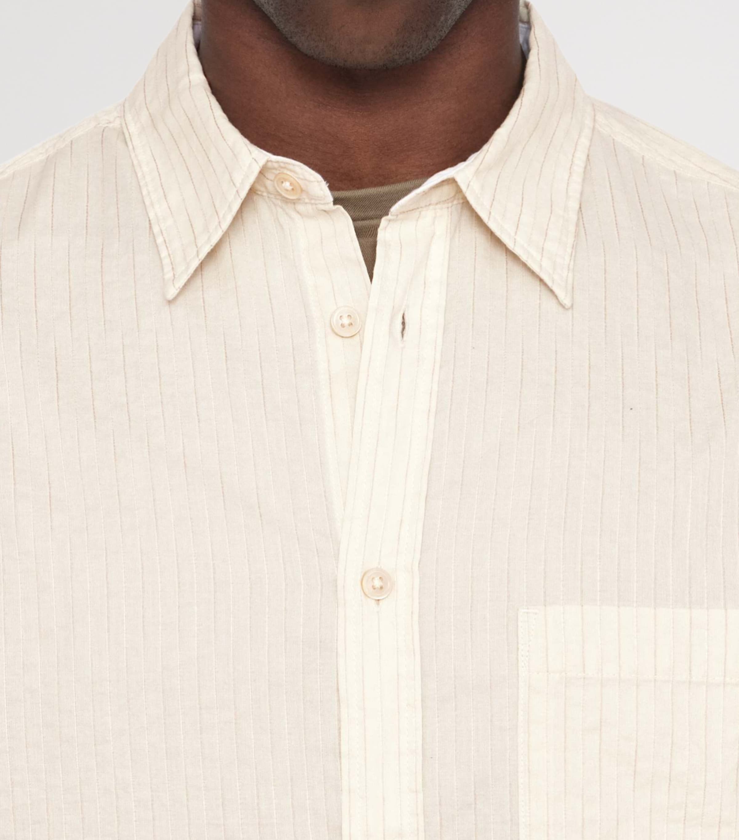 AllSaints Mens Organic Cotton Stripe Judd Shirt Cream Taupe Image 8