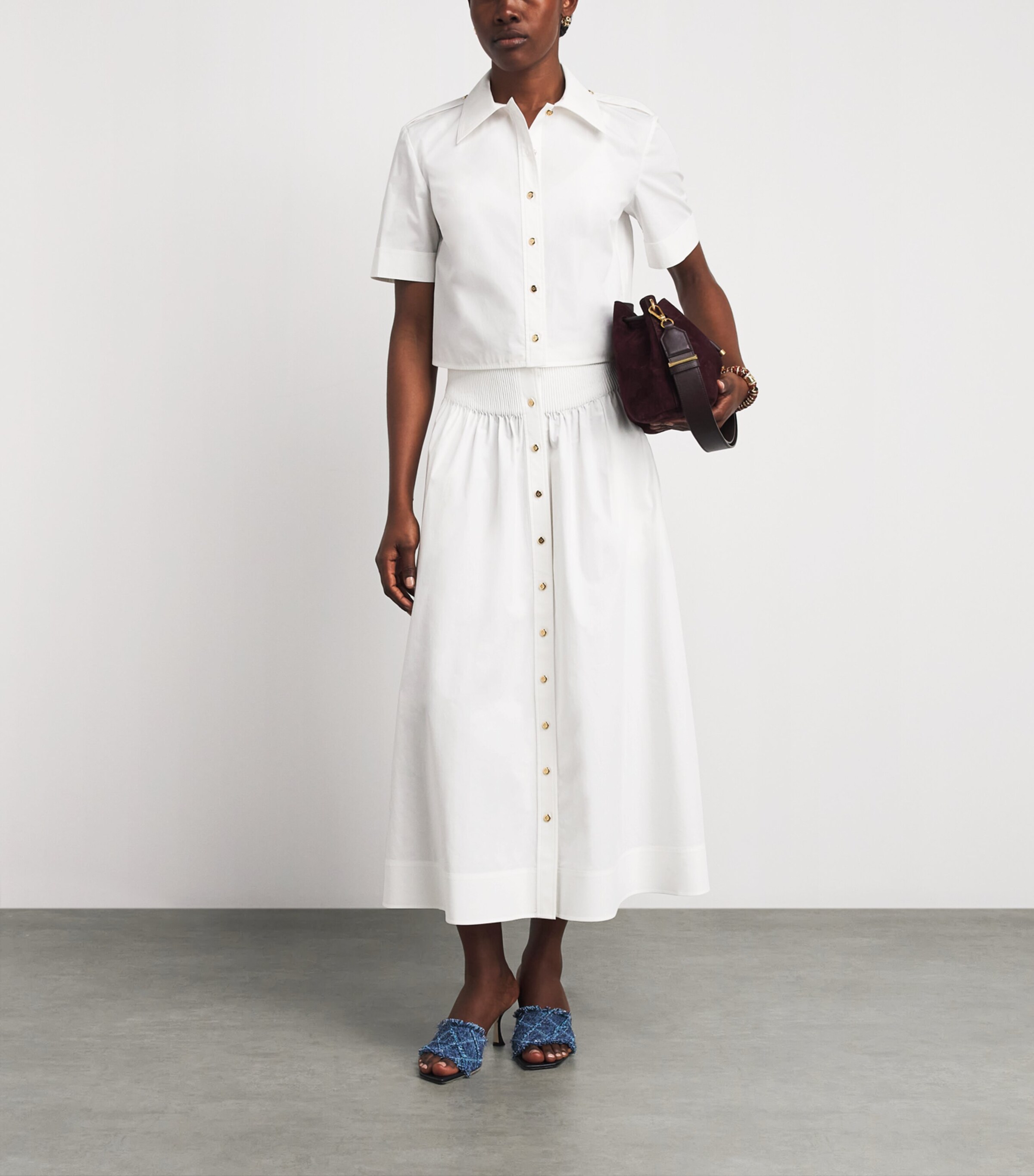 Tory Burch Womens Poplin Short-Sleeve Shirt White Image 2