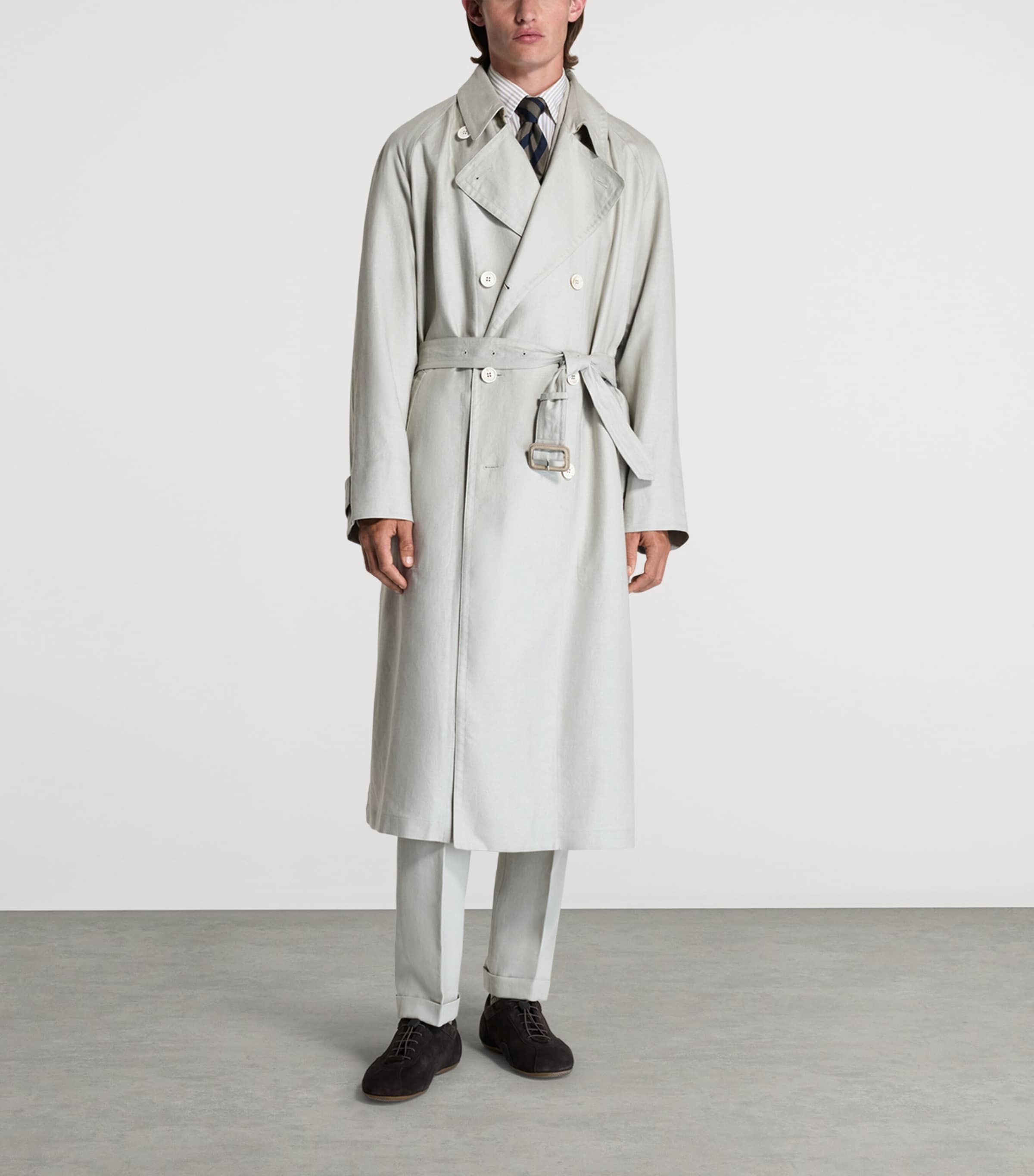 Dunhill Mens Linen Archive Trench Coat Grey Image 2