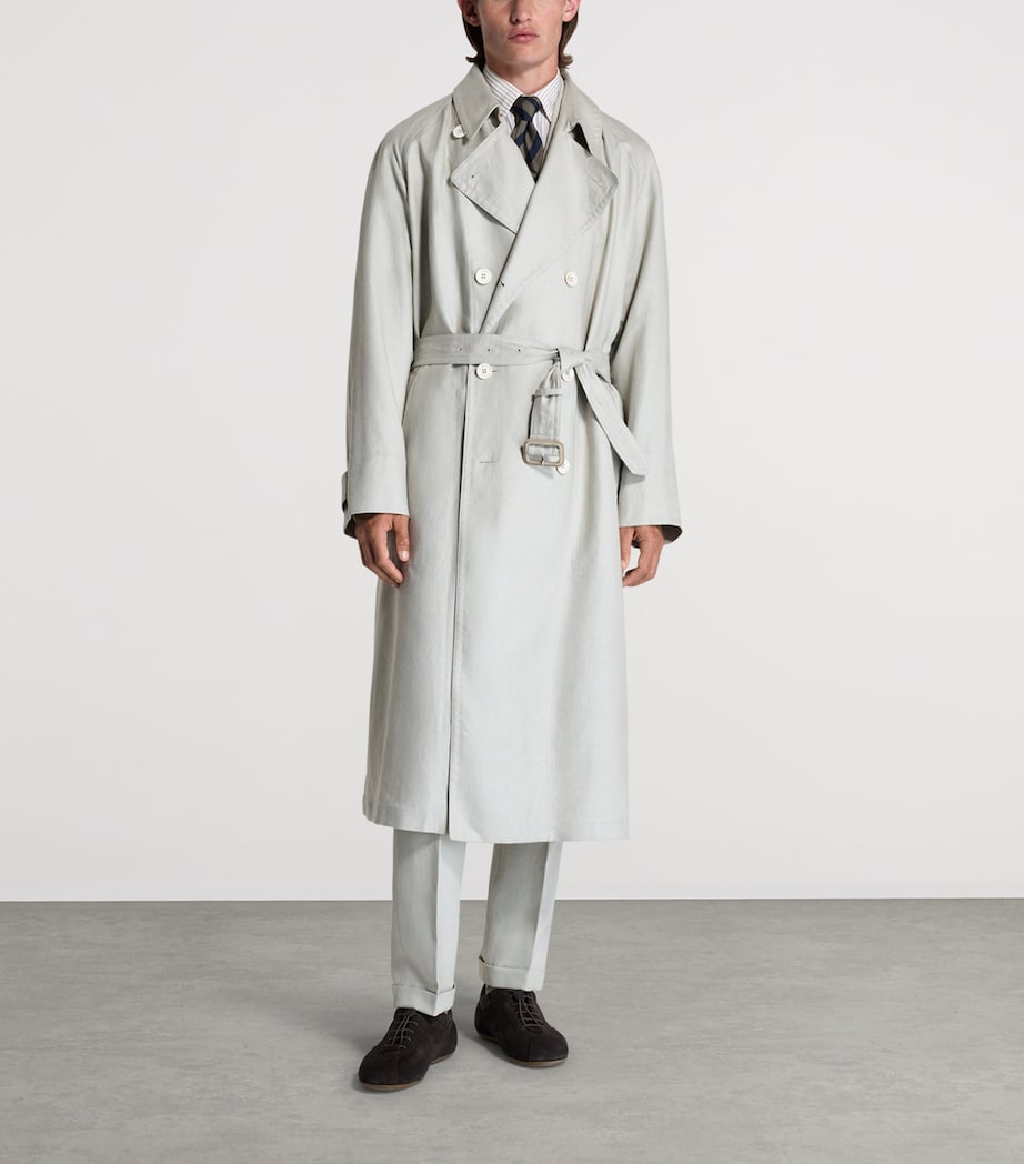 Dunhill Mens Linen Archive Trench Coat Grey Image 2
