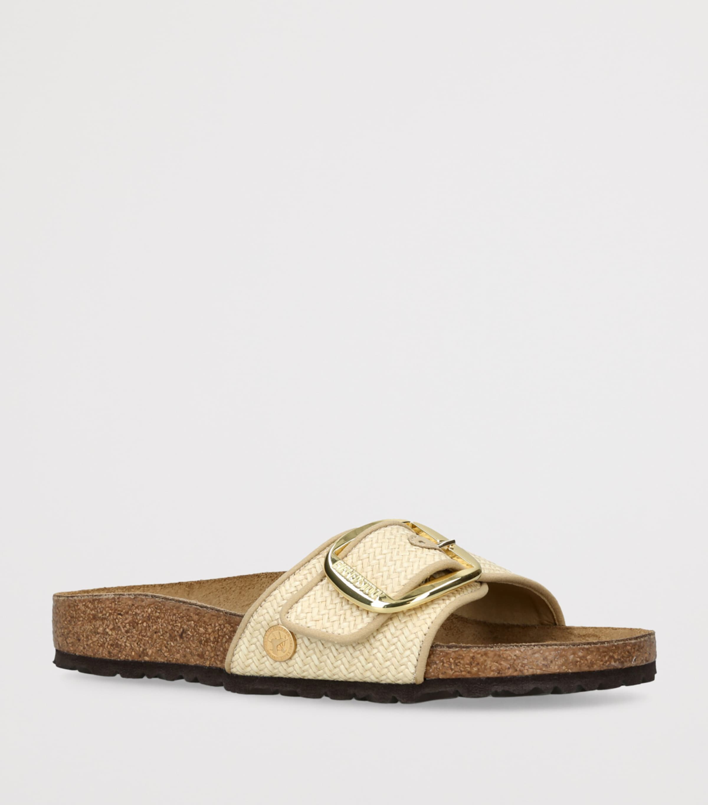 Birkenstock Raffia Madrid Big Buckle Sandals Cream Image 3