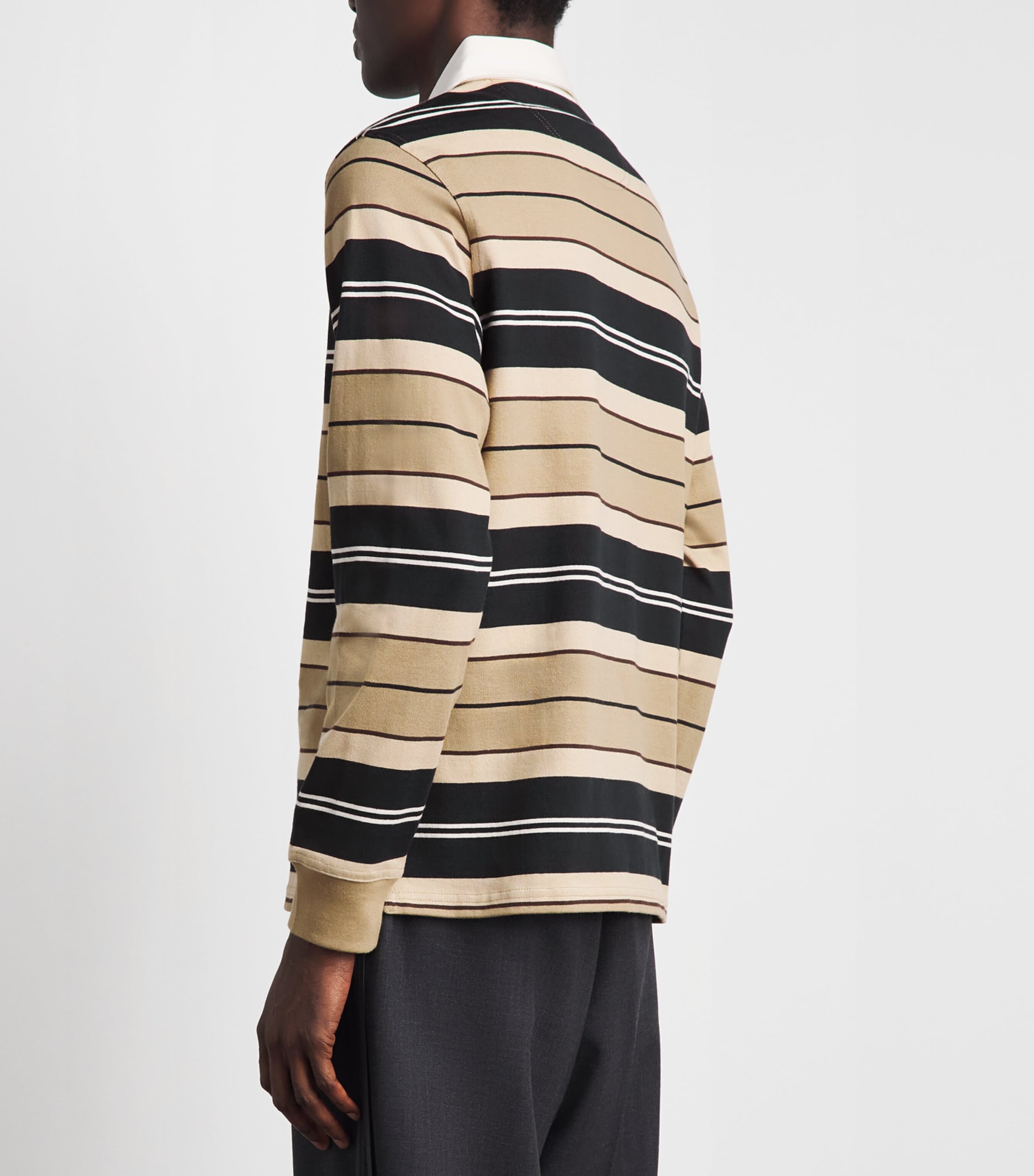 Barbour Mens Cotton Stripe Frith Rugby Polo Shirt Stone Image 5
