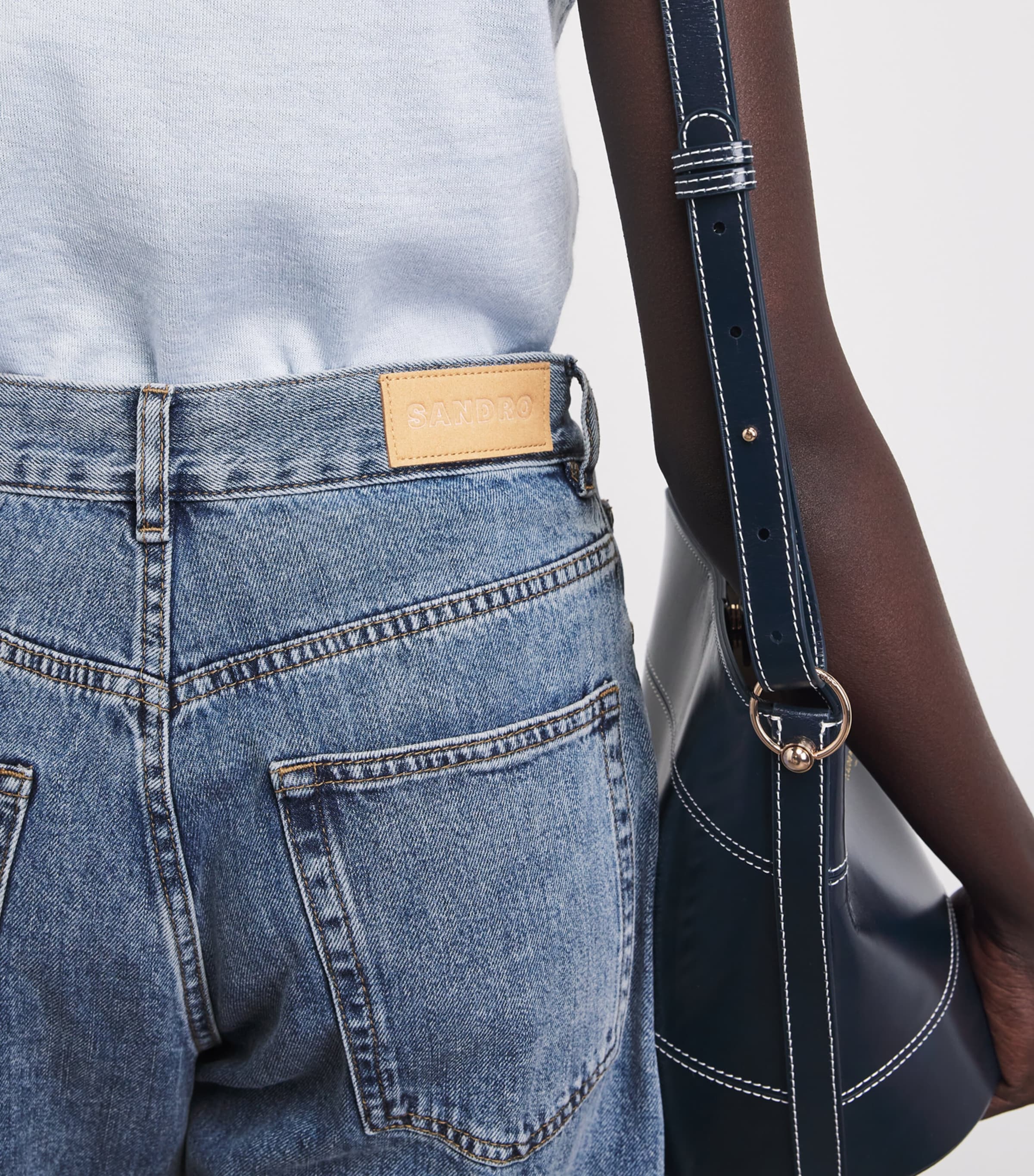 Sandro Paris Womens Embroidered Barrel Jeans Blue Jean Image 3