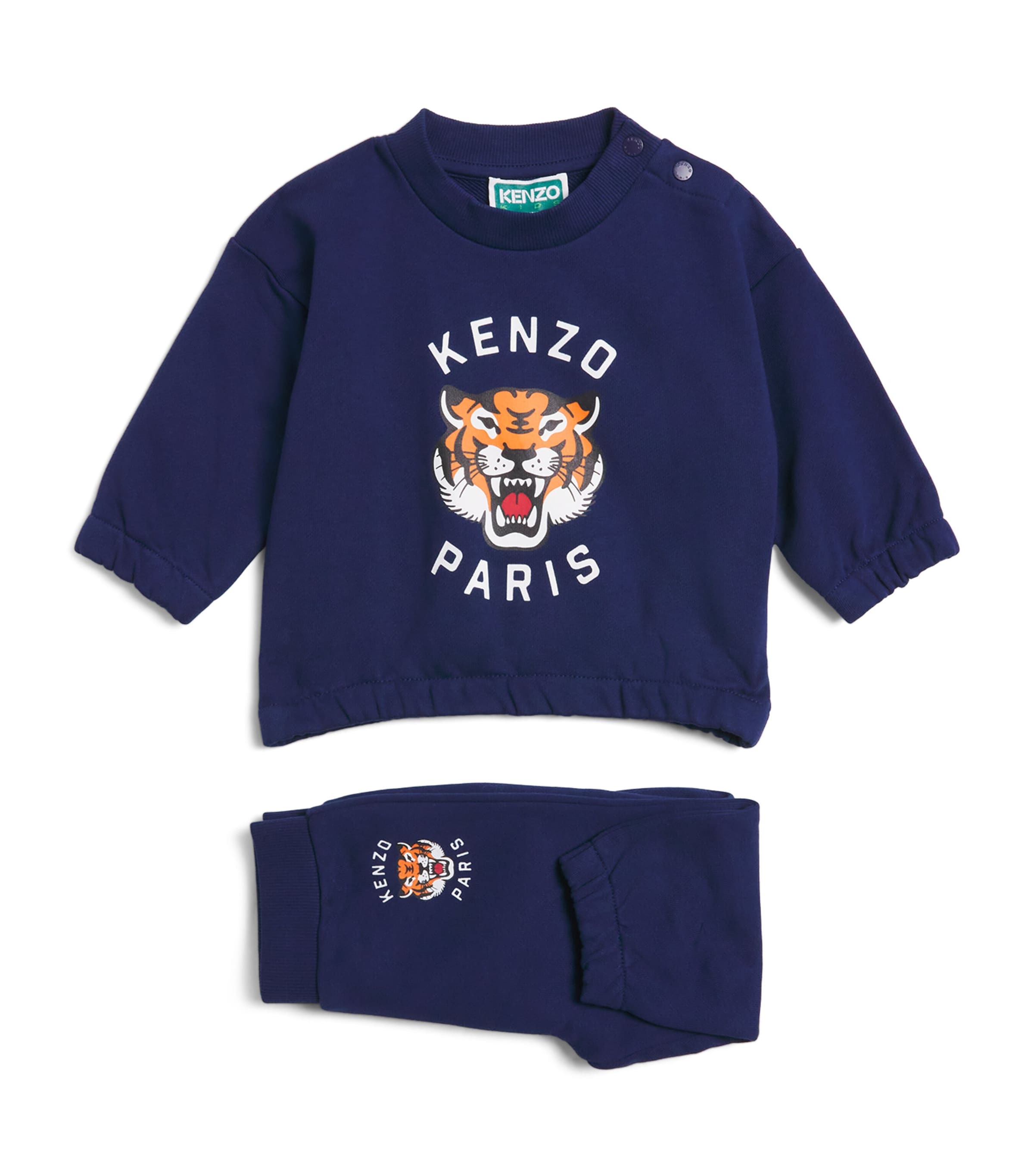 Kenzo Kids Cotton Tiger Graphic T-Shirt and Shorts Set (6 Months-4 Years) Blue Image 1