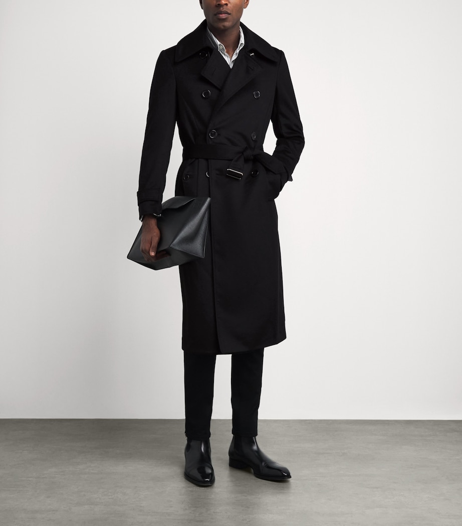 Alan Scott Mens Cashmere-Blend Trench Coat Black Image 2