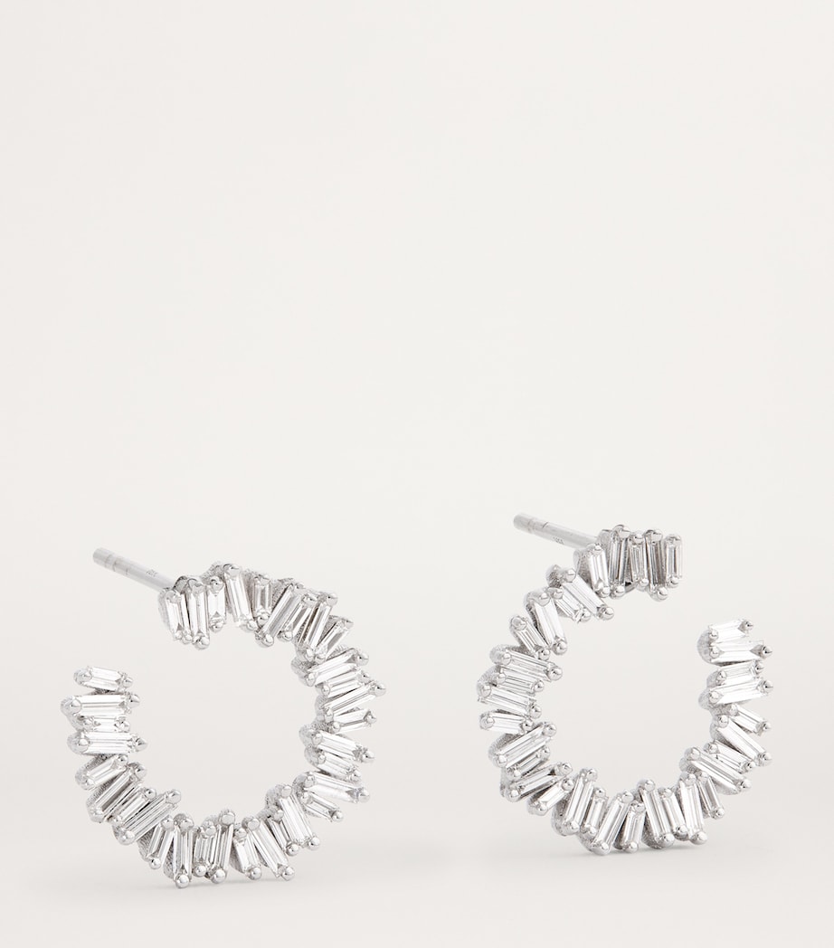 White Gold and Diamond Classic Mini Hoops 18K WG/WD Image 3
