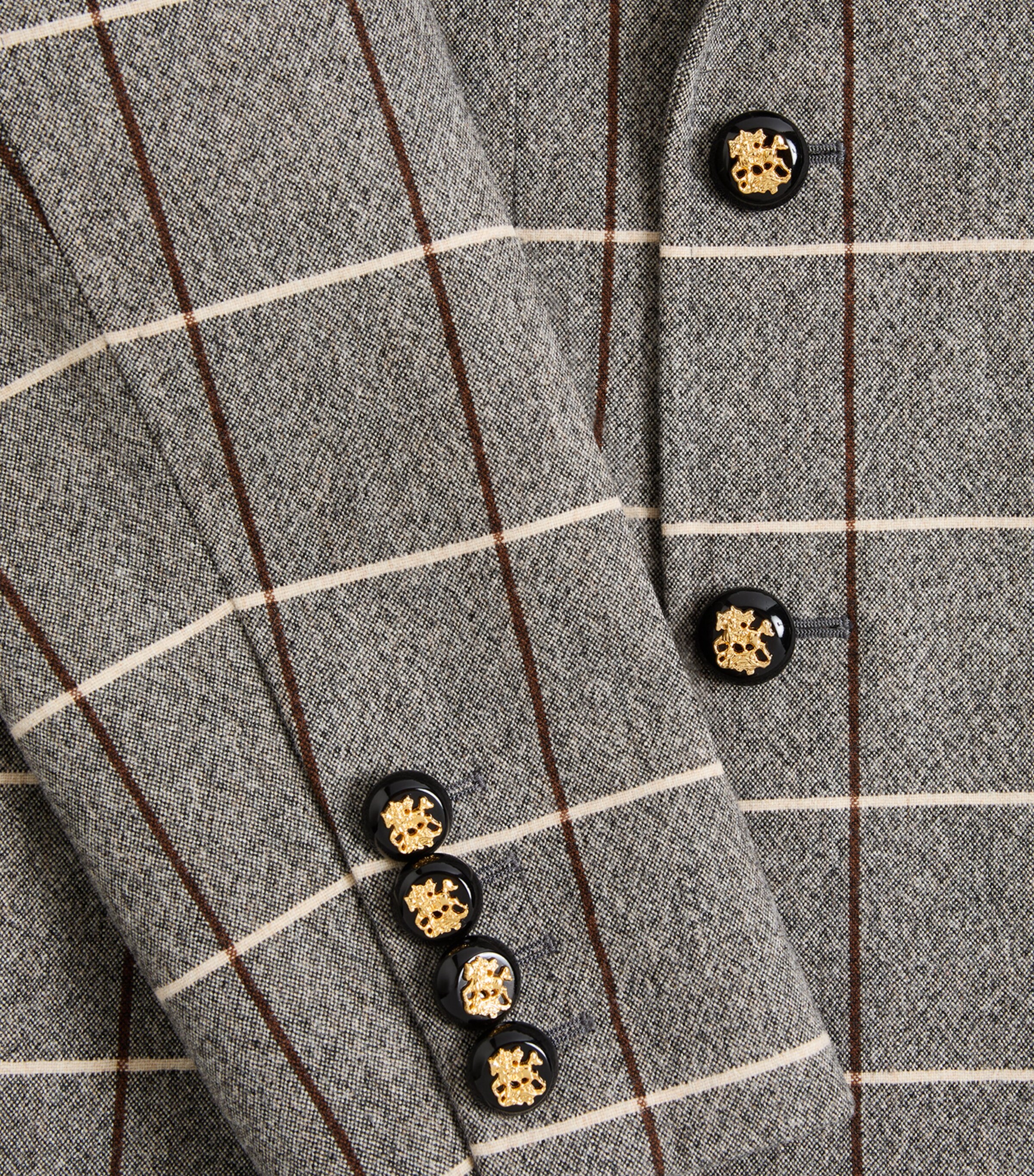 Virgin Wool Windowpane Check Double-Breasted Blazer 9WZ Image 7