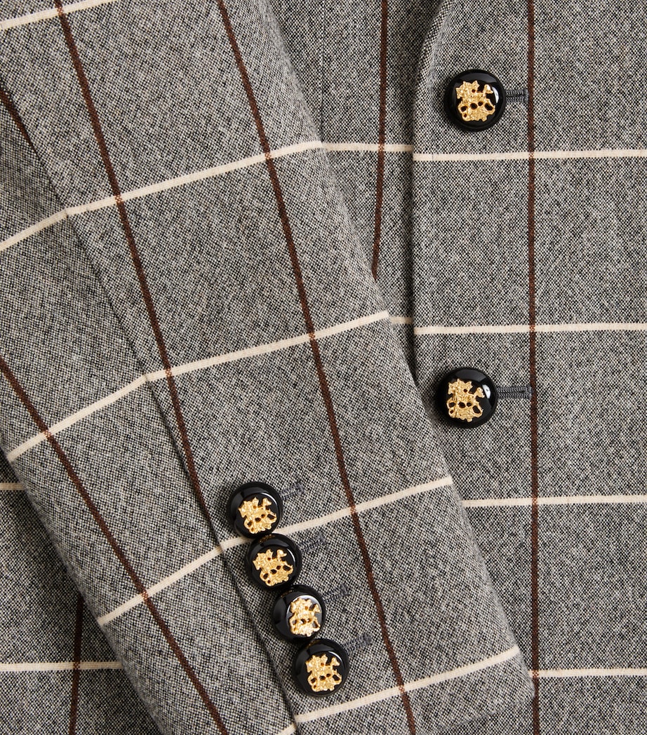 Virgin Wool Windowpane Check Double-Breasted Blazer 9WZ Image 7