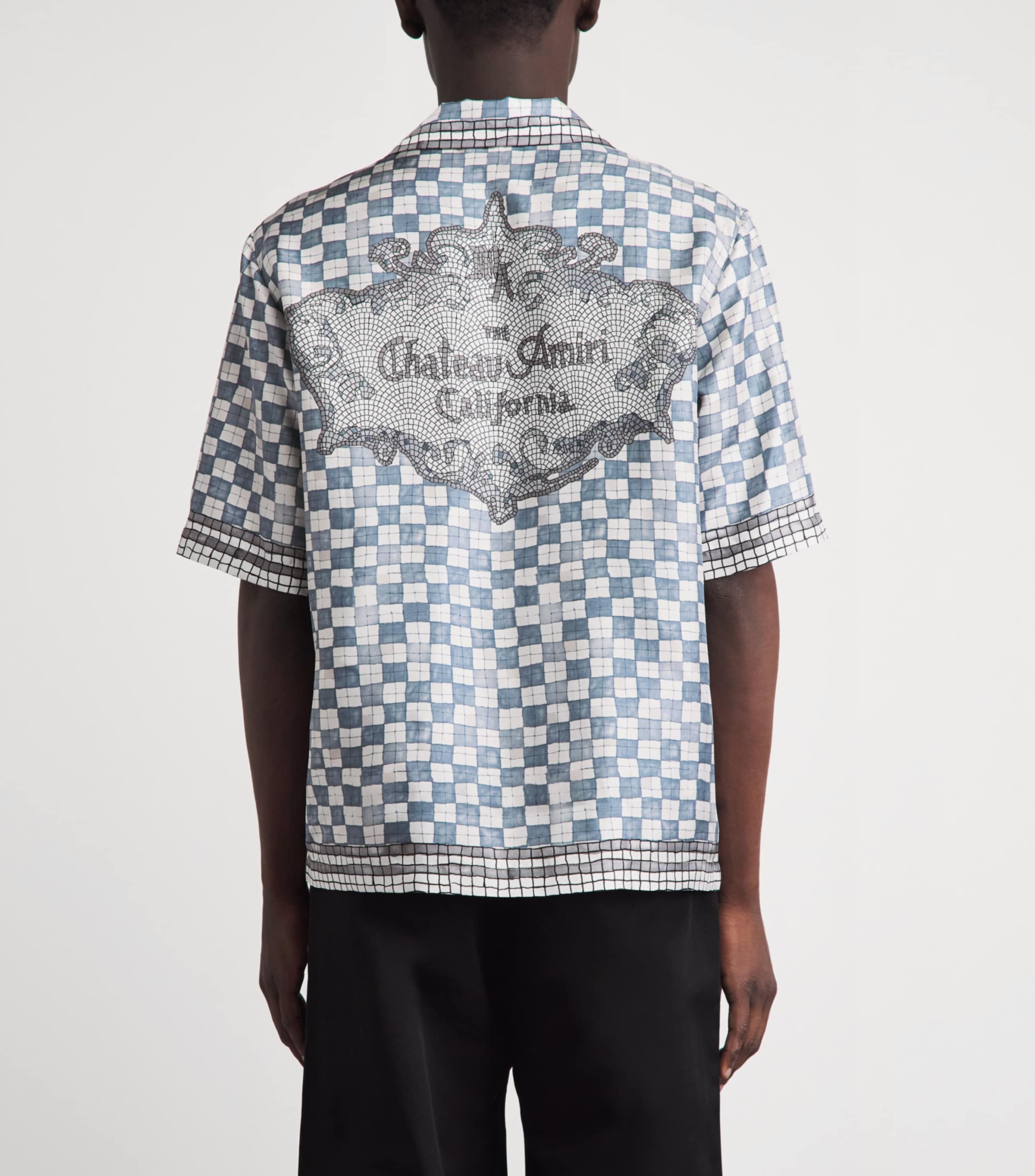 AMIRI Mens Silk Château Crest Bowling Shirt Steel Image 5