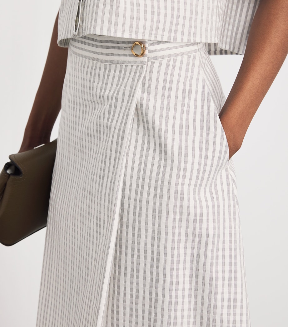 Agnona Womens Cotton-Silk Stripe Midi Skirt White Grey Grey Image 3