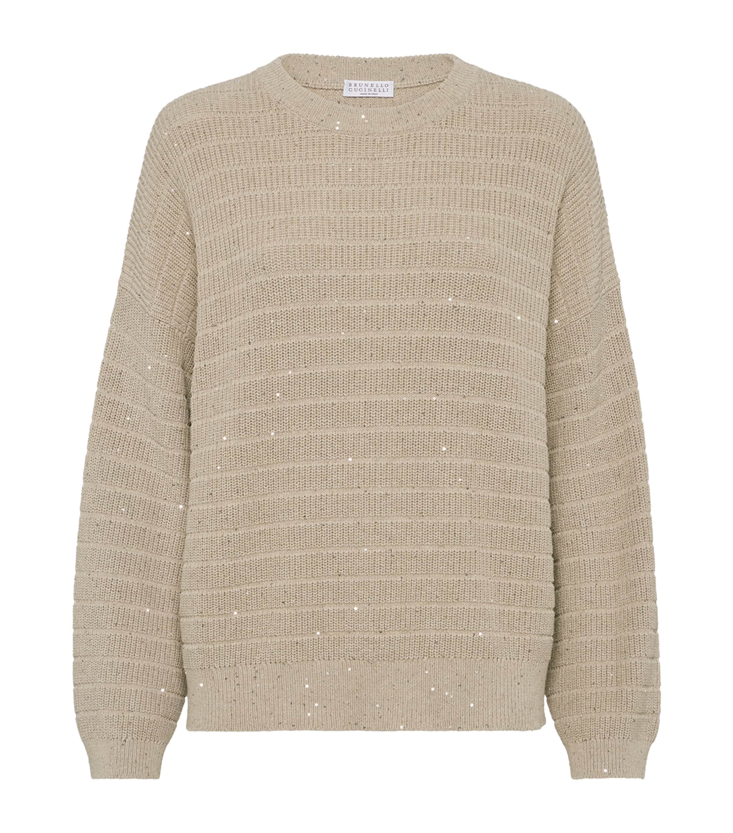 Brunello Cucinelli Cotton-blend Sequin-embellished Sweater In Sand