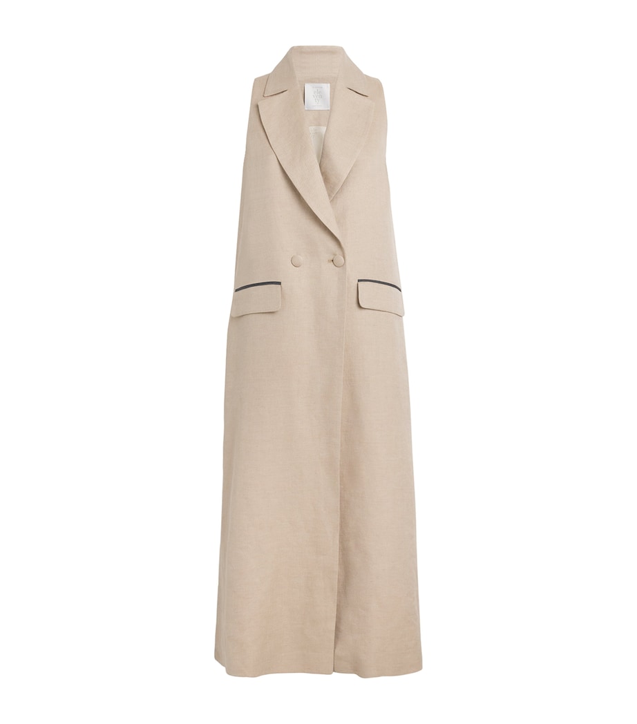 Eleventy Womens Linen Sleeveless Coat Cammello Image 1