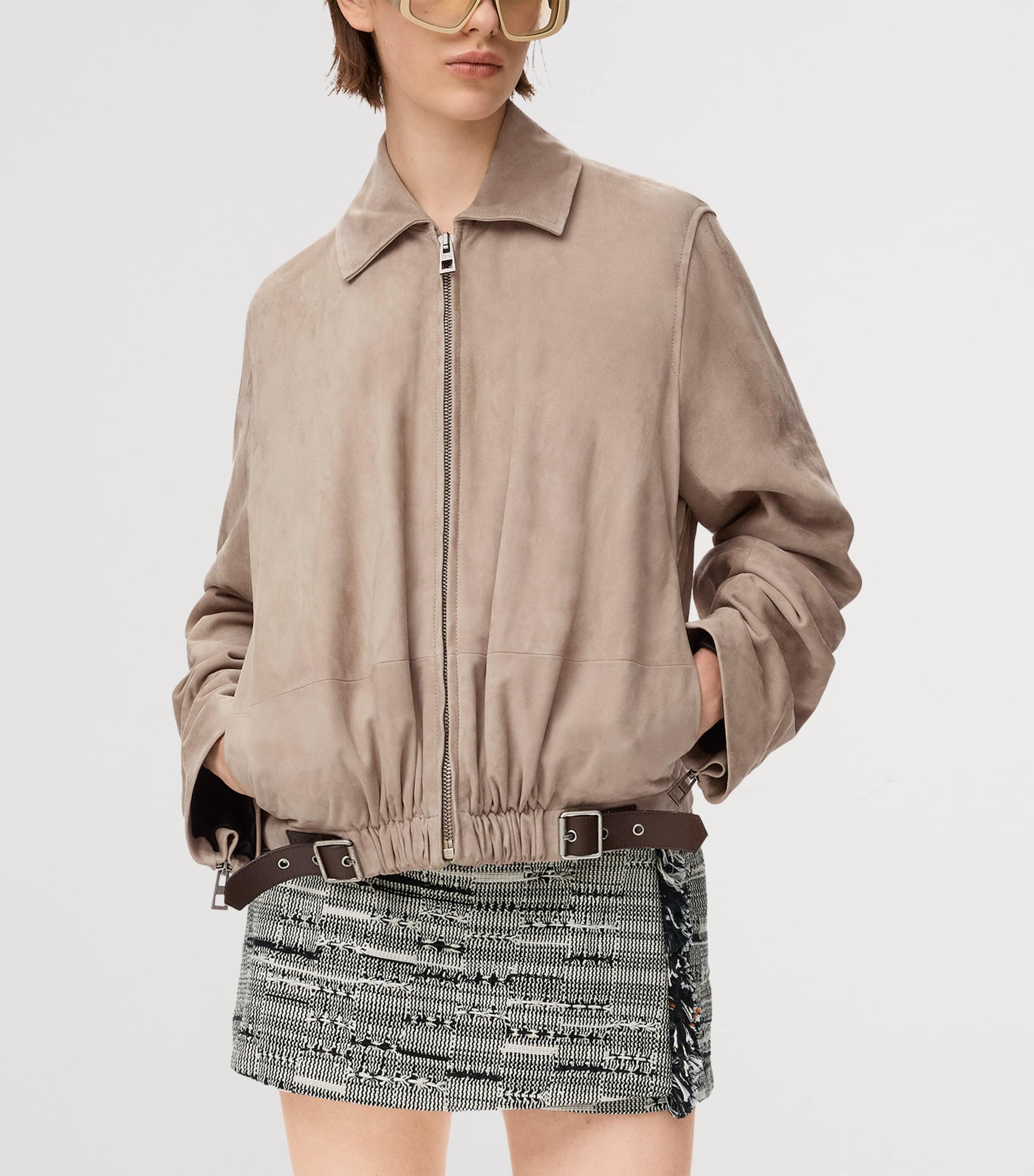 Suede Buckled Shirt Jacket DARK BEIGE Image 3