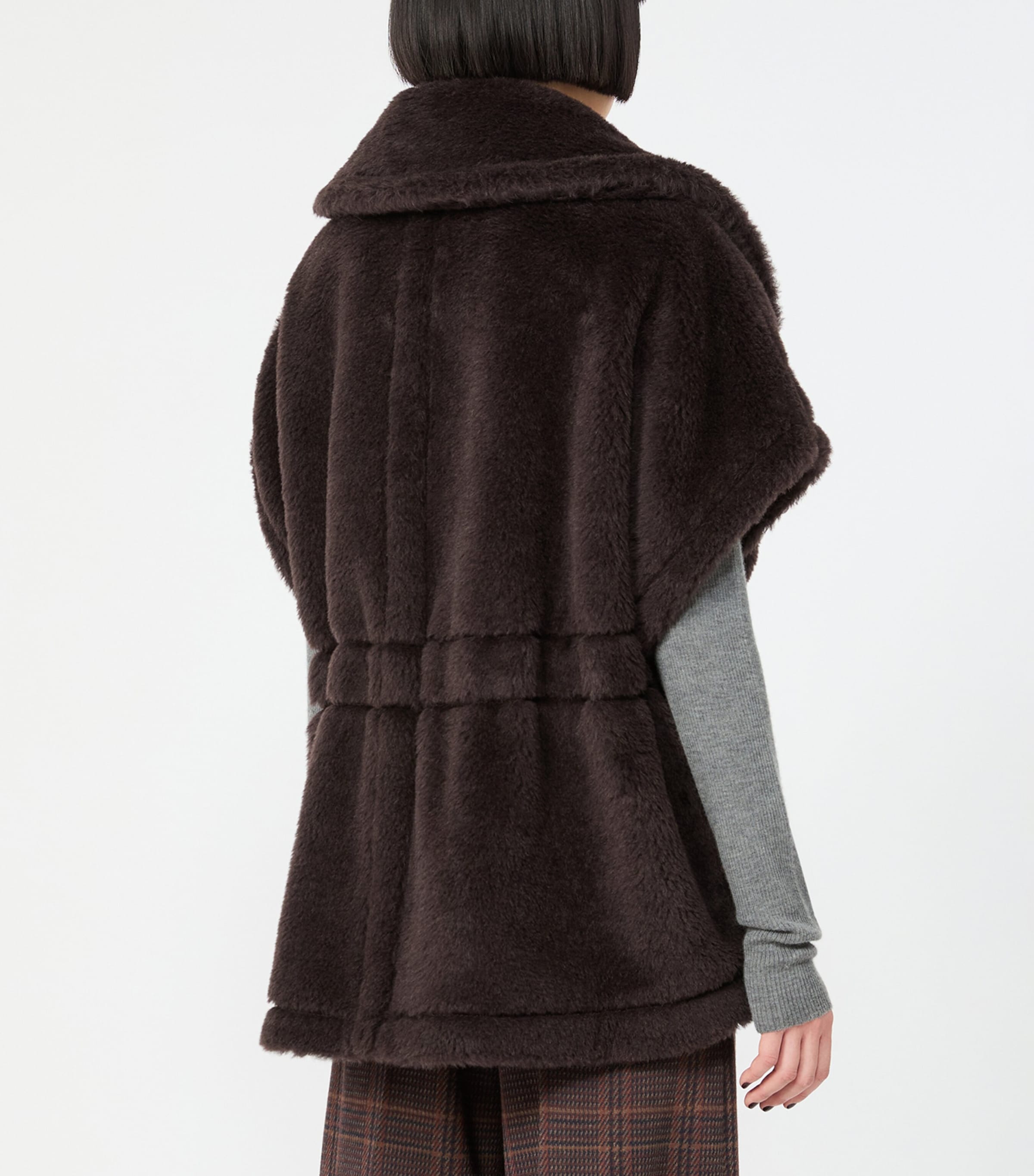 Max Mara Womens Faux Fur Belted Cape Brown Image 4
