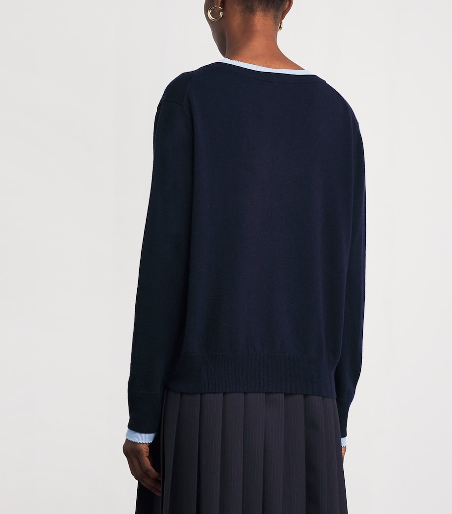 Wool-Cashmere V-Neck Sweater NAVY BLUE Image 4