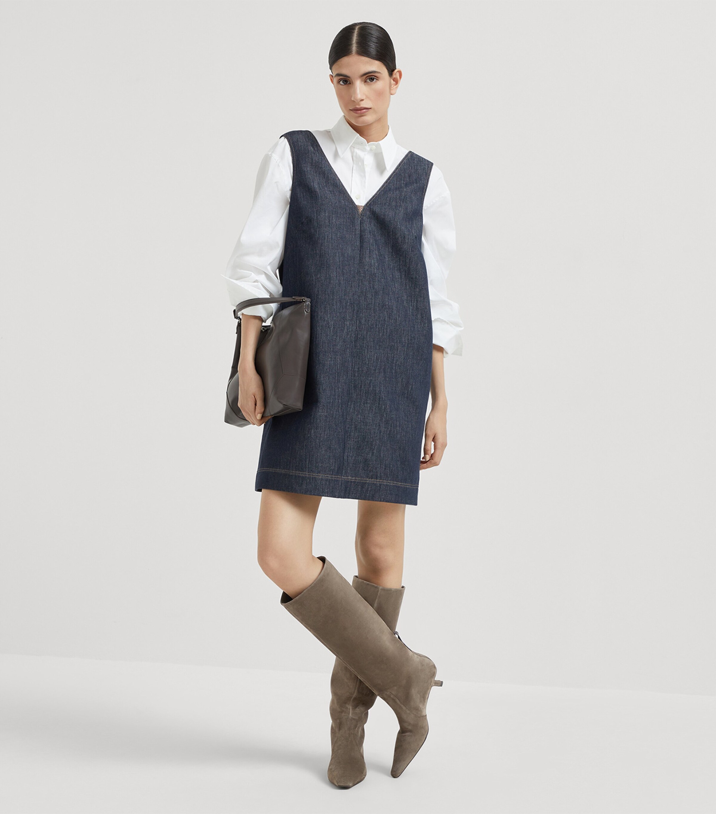 Denim V-Neck Mini Dress C001 Image 4