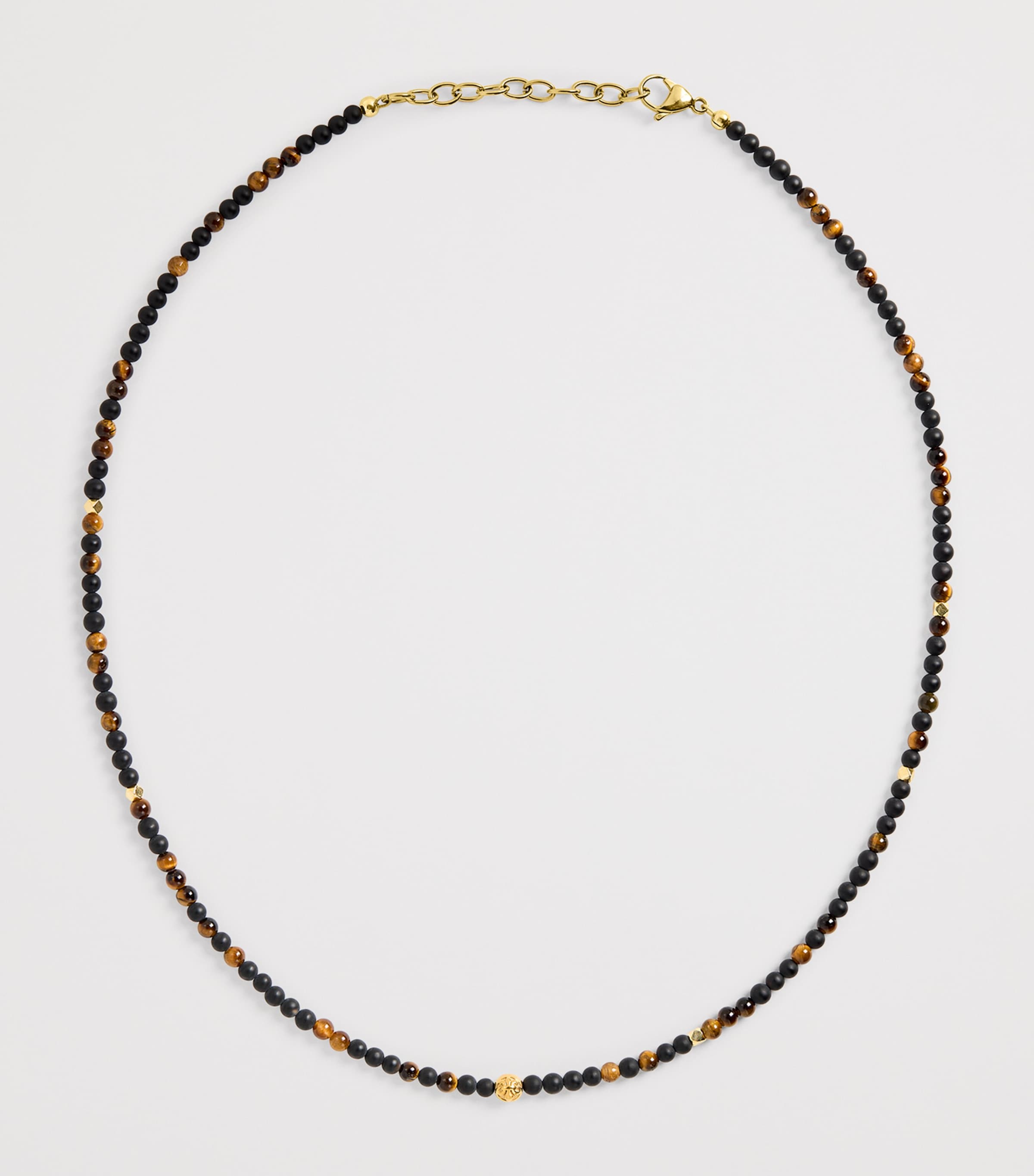 Gold-Plated Stainless Steel, Brown Tiger Eye and Matte Onyx Beaded Bracelet MULTI Image 4