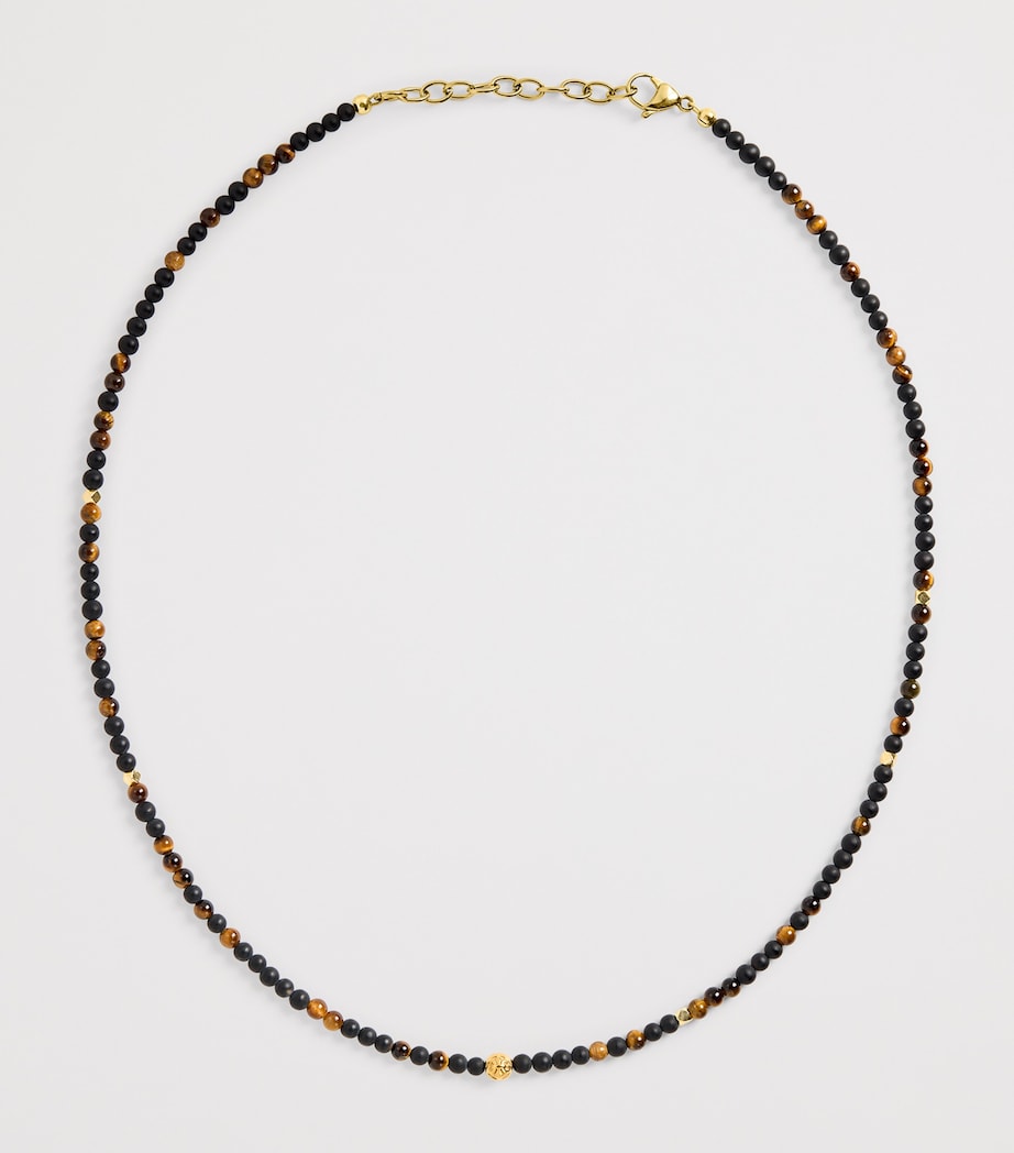 Gold-Plated Stainless Steel, Brown Tiger Eye and Matte Onyx Beaded Bracelet MULTI Image 4