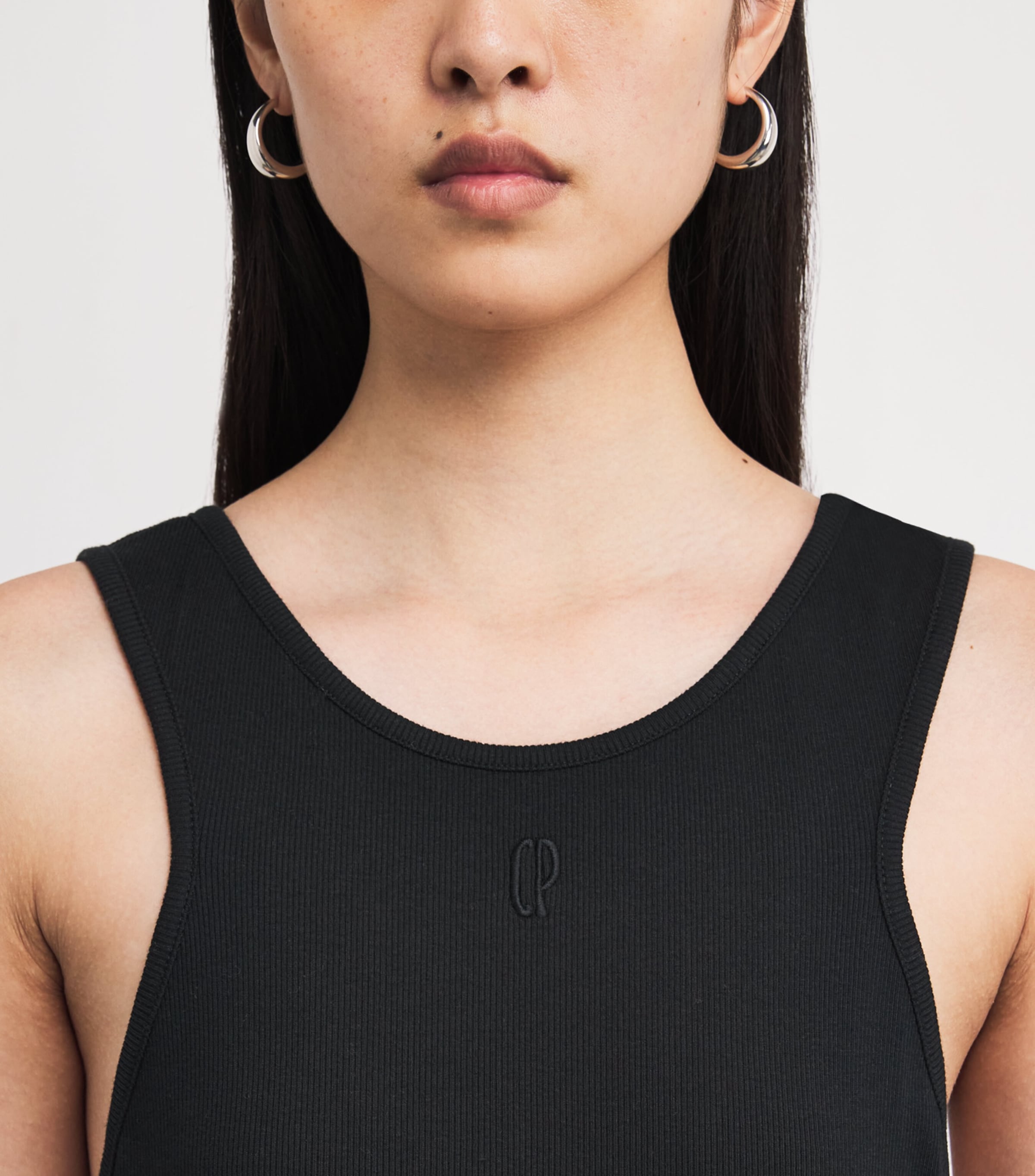 Stretch-Cotton Ribbed Tank Top BLACK Image 6