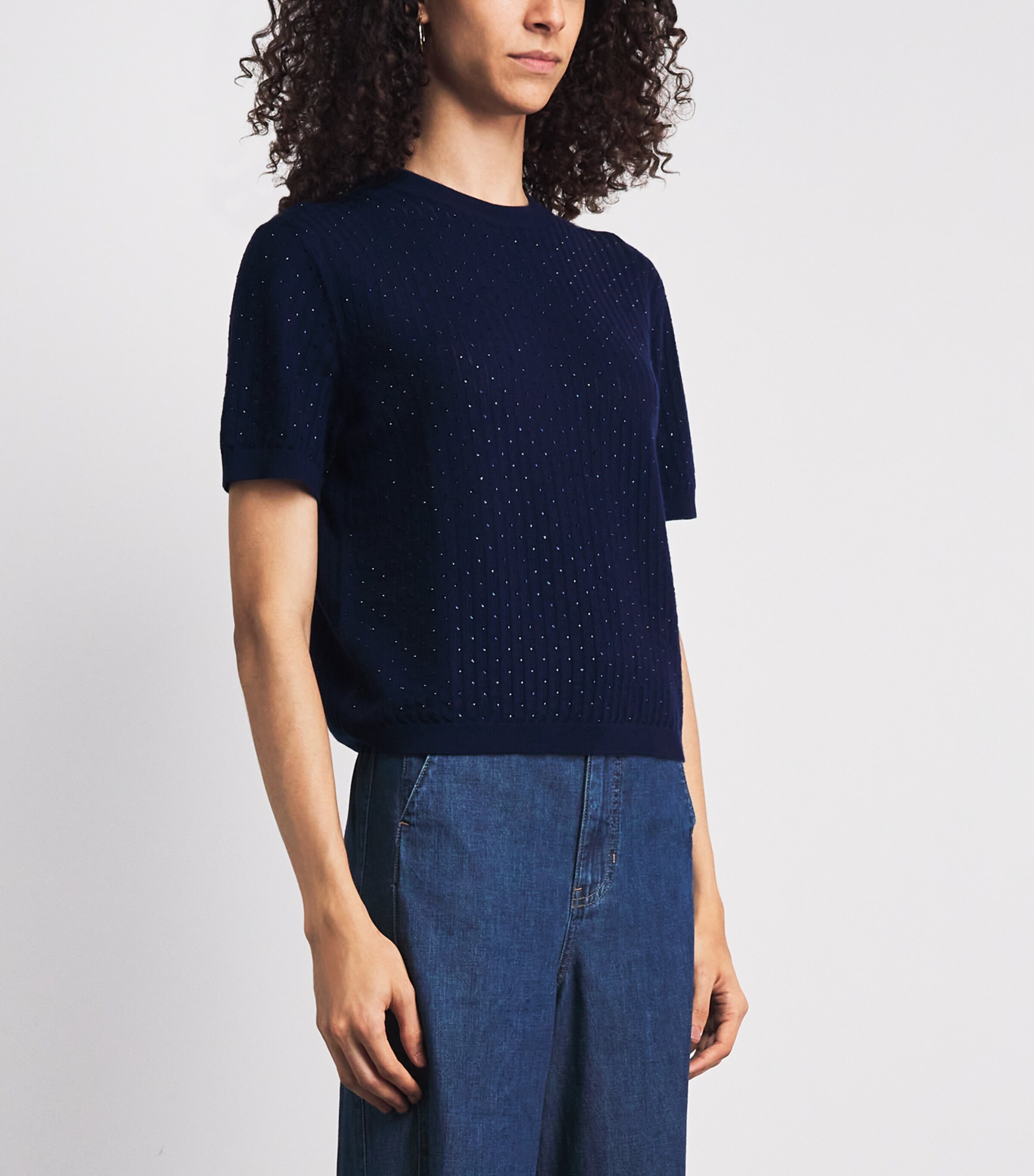 Maje Womens Wool-Blend Embellished Sweater Navy Image 4