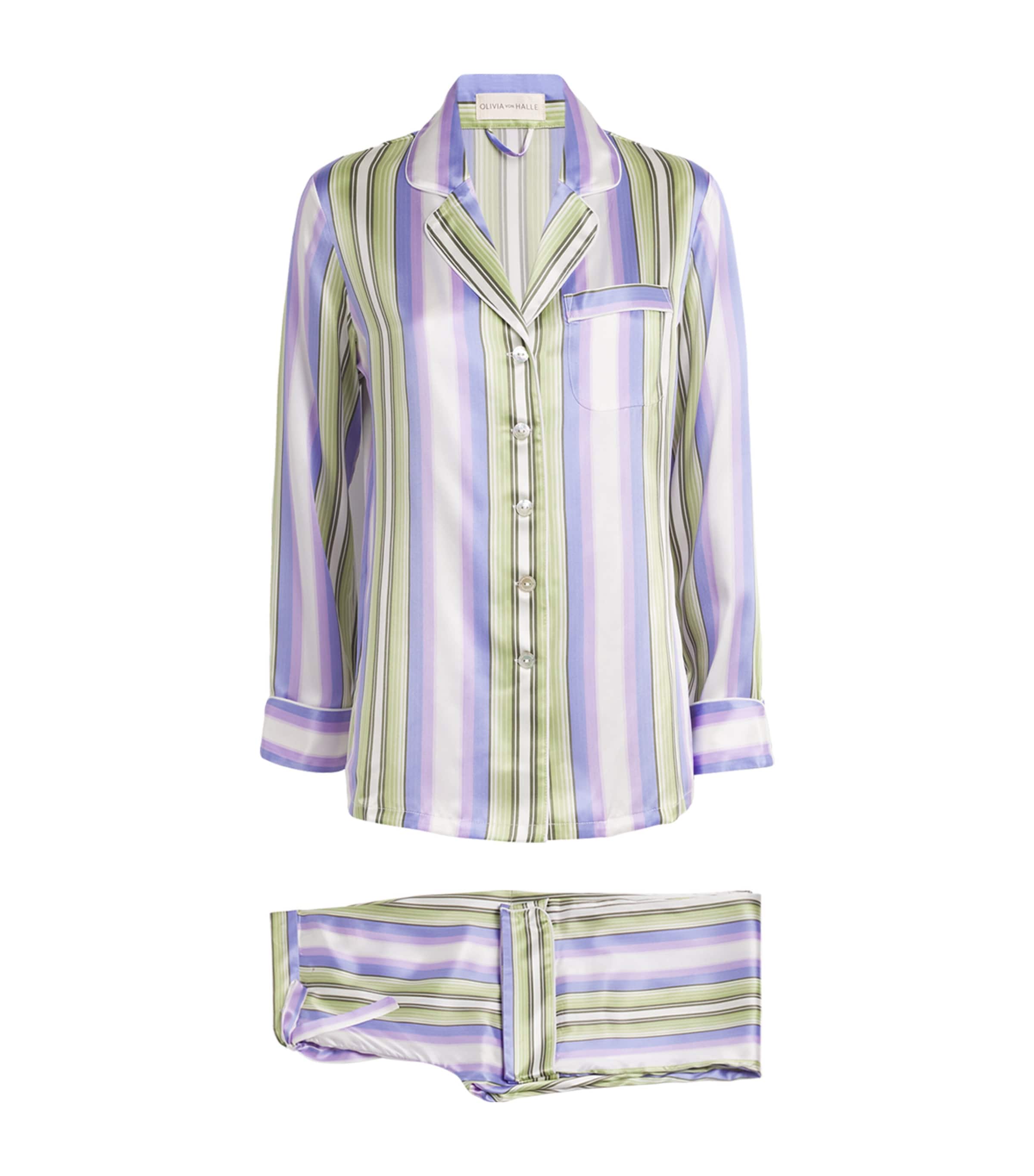 OLIVIA VON HALLE SILK STRIPE LILA PYJAMA SET
