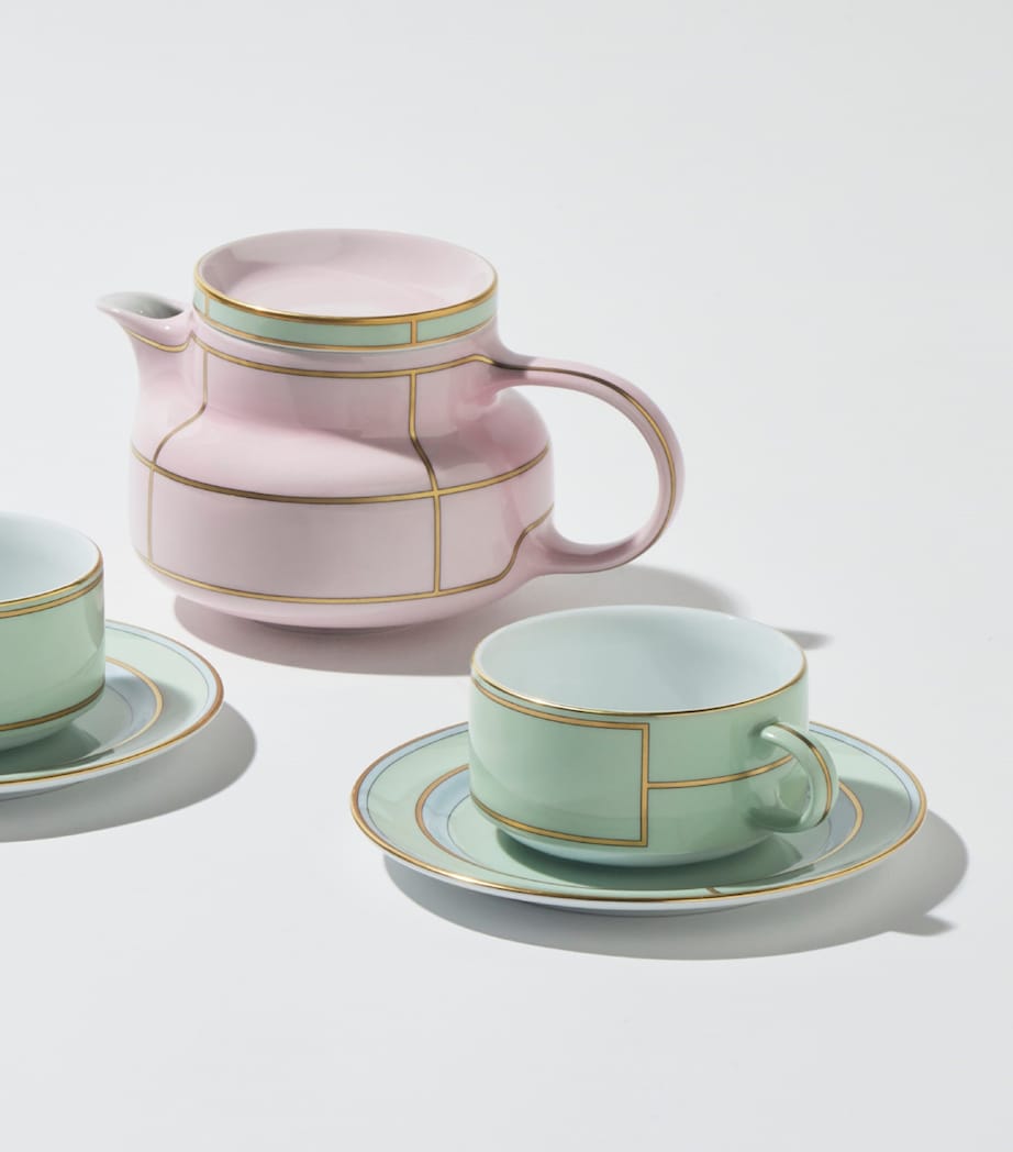 Set of 2 Porcelain Colonna Diva Verde Teacups and Saucers G00134900 Image 4