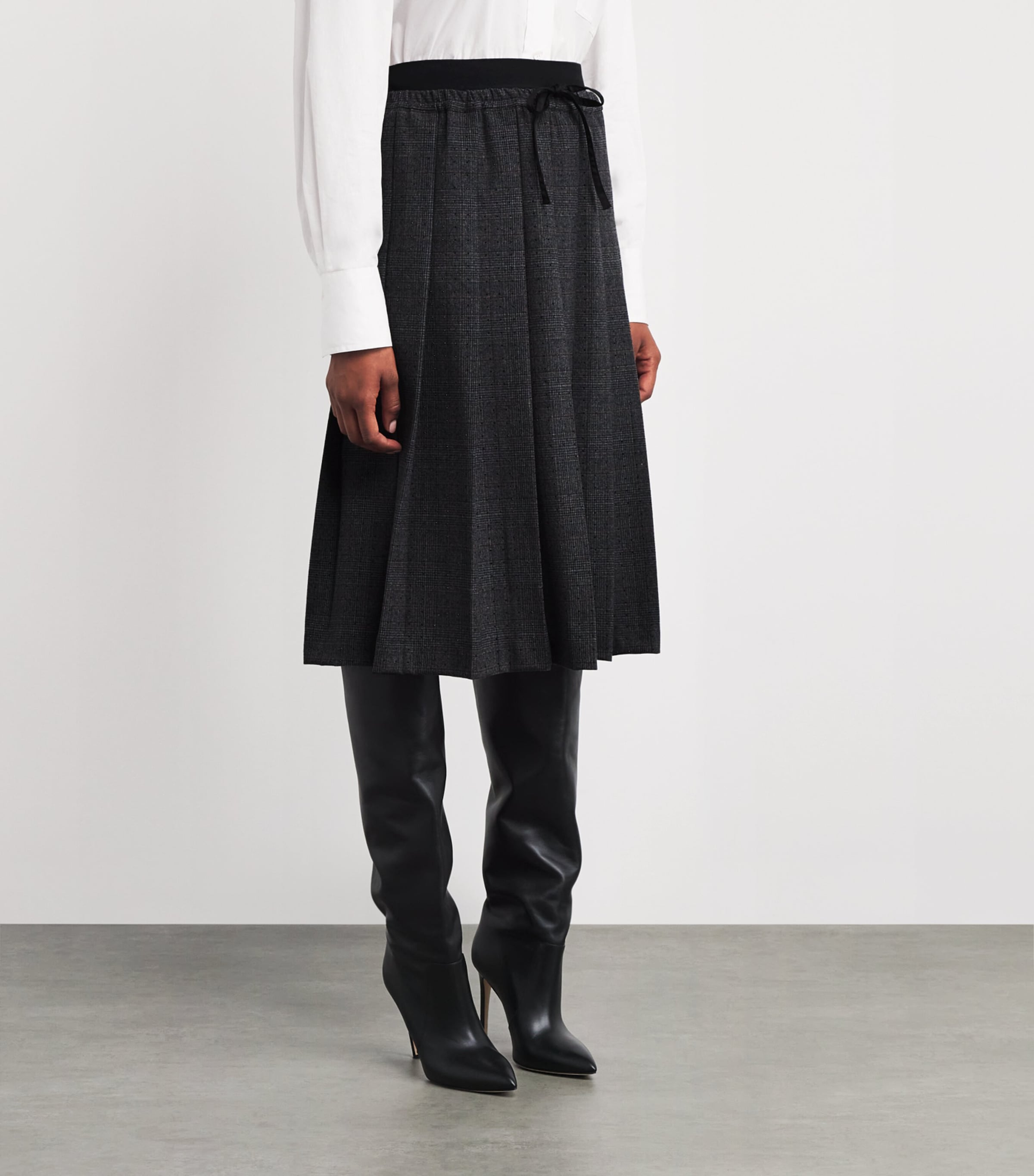 Pleated Rhinestone-Embellished Midi Skirt GREY / BROWN Image 3