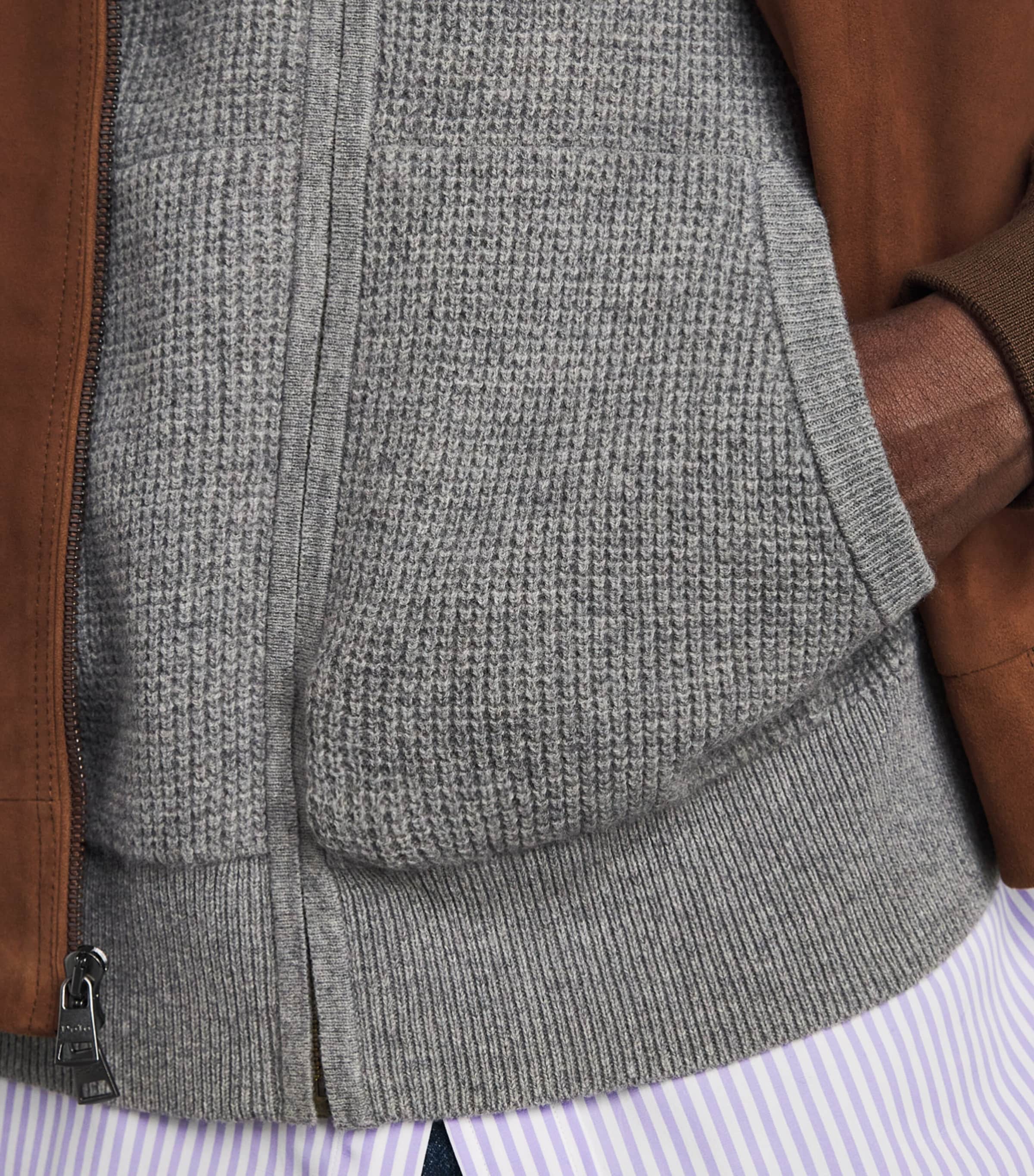 Polo Ralph Lauren Mens Wool-Cotton Waffle-Knit Zip-Up Hoodie Fawn Grey Heather Image 3