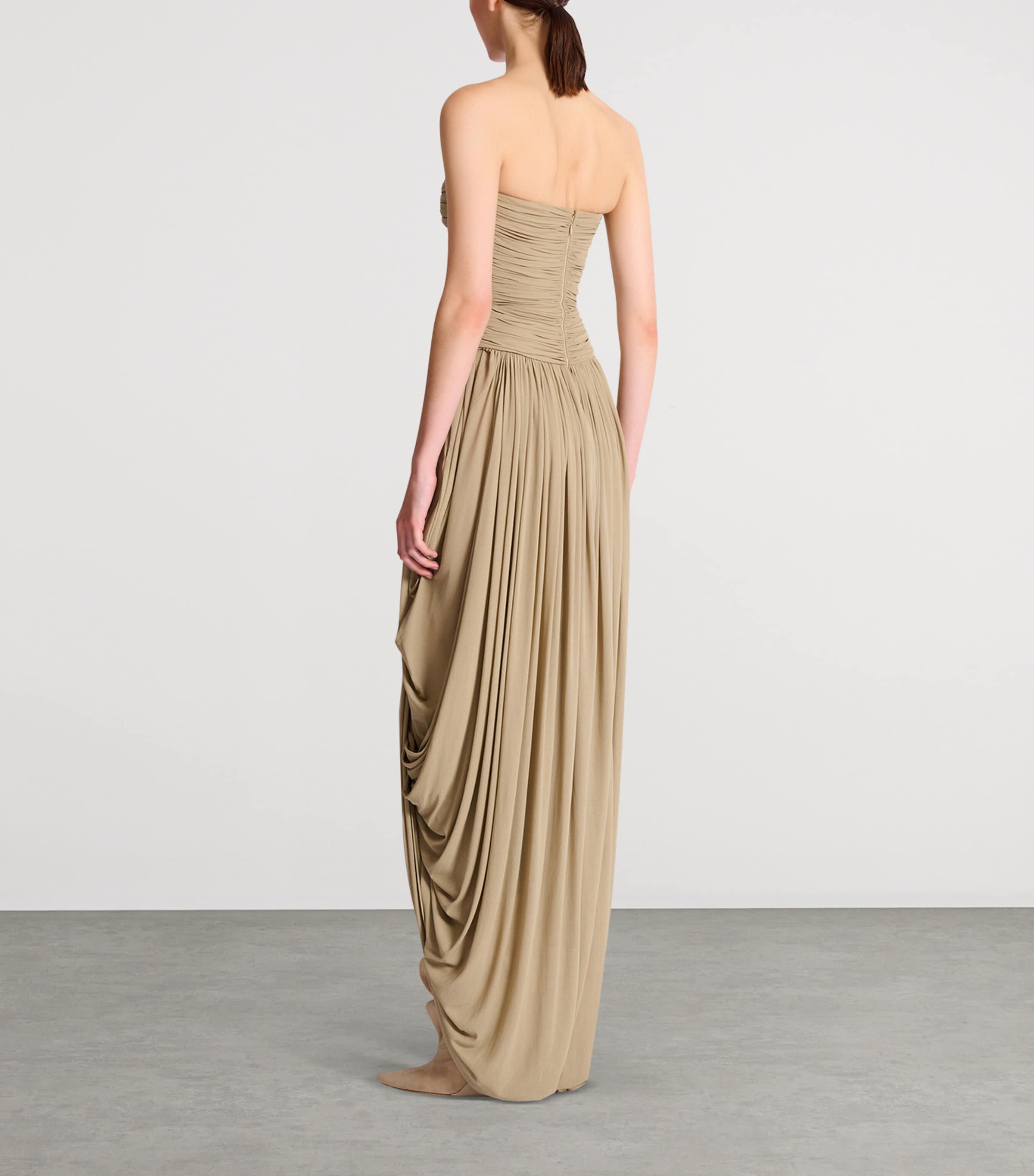 Balmain Womens Draped Strapless Jumpsuit Beige Foncé Image 3