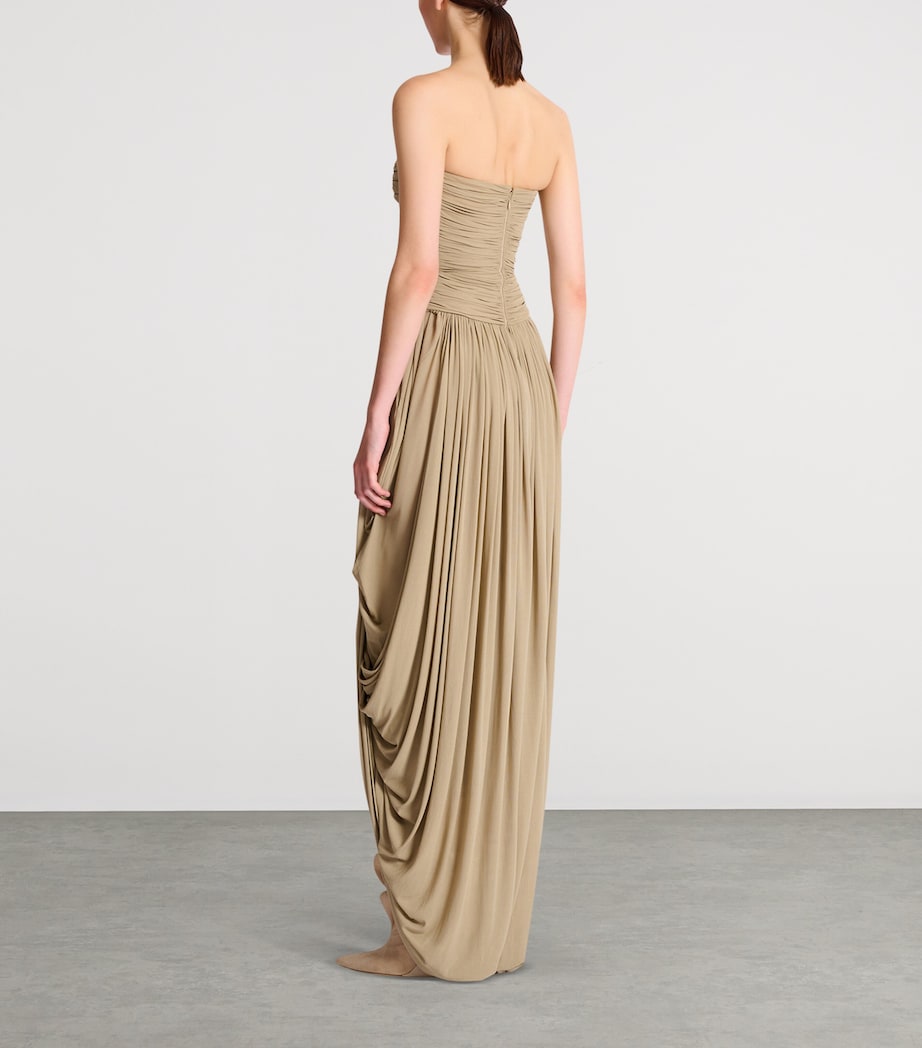 Balmain Womens Draped Strapless Jumpsuit Beige Foncé Image 3