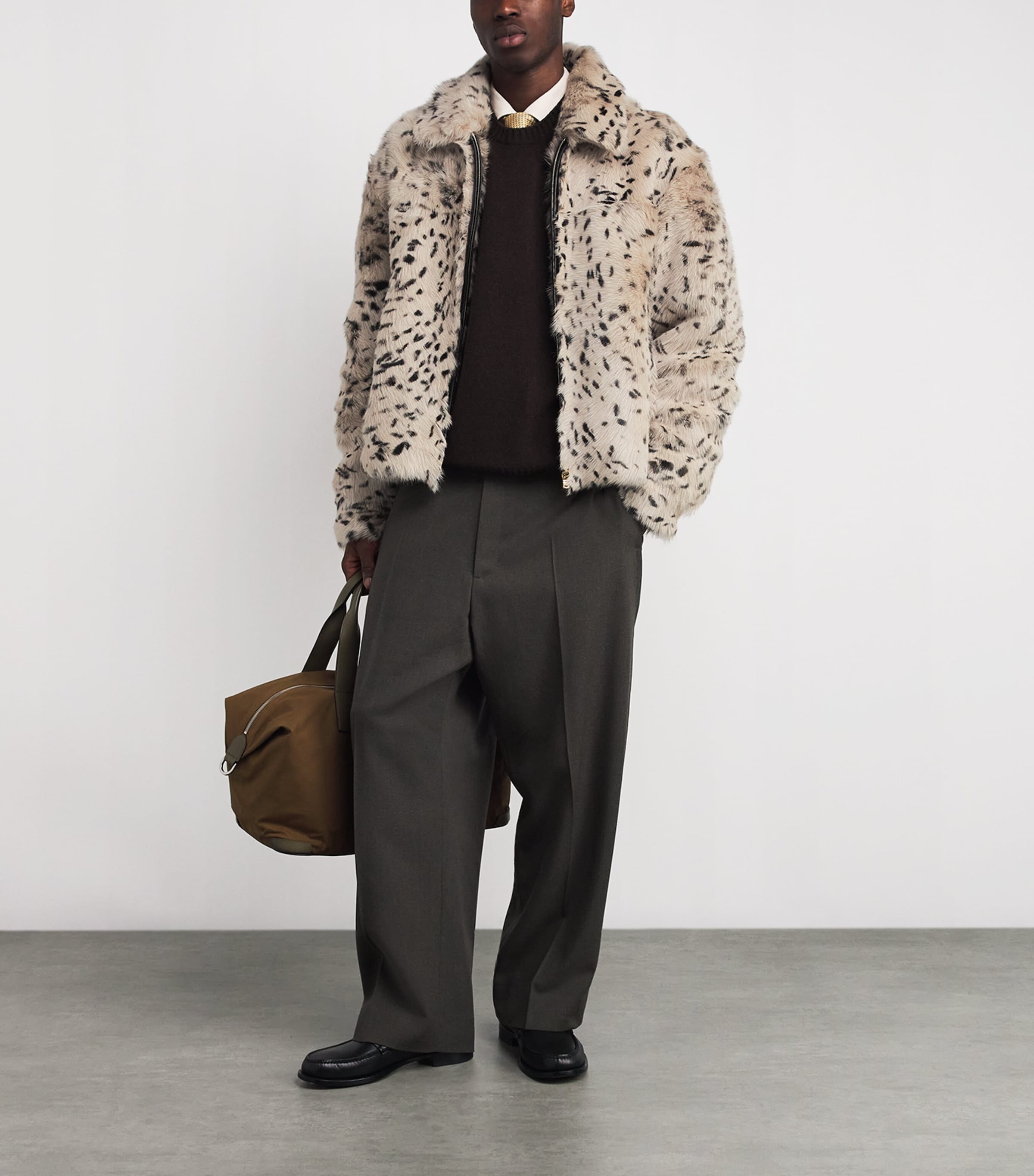 Faux Fur Deer Leather Jacket DARK BROWN Image 2