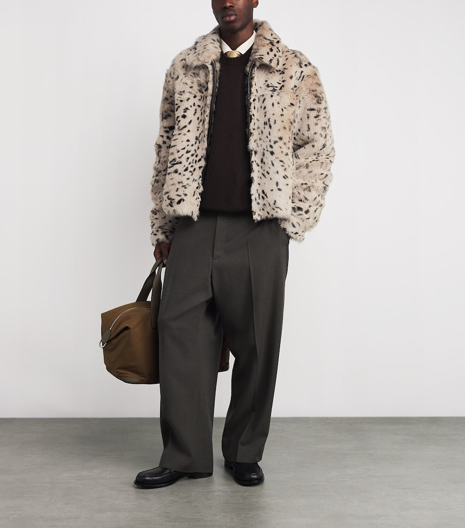 Faux Fur Deer Leather Jacket DARK BROWN Image 2