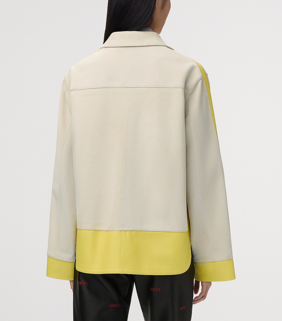 LOEWE Womens Suede and Leather Panelled Jacket Light Grey Image 4