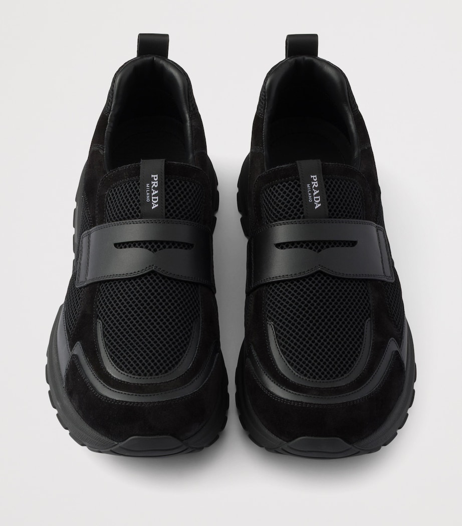 Prada Leather-Mesh Sneakers Black Image 4