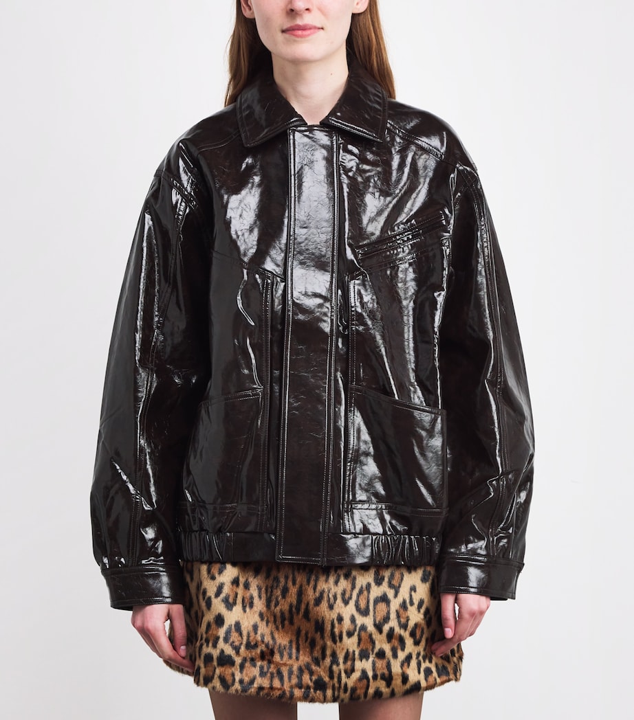 Faux Leather Jacket DARK BROWN Image 3