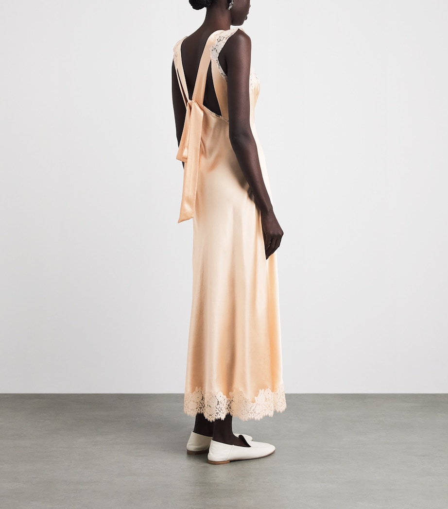DÔEN Womens Silk Marcelle Midi Dress Peach Sorbet Image 4